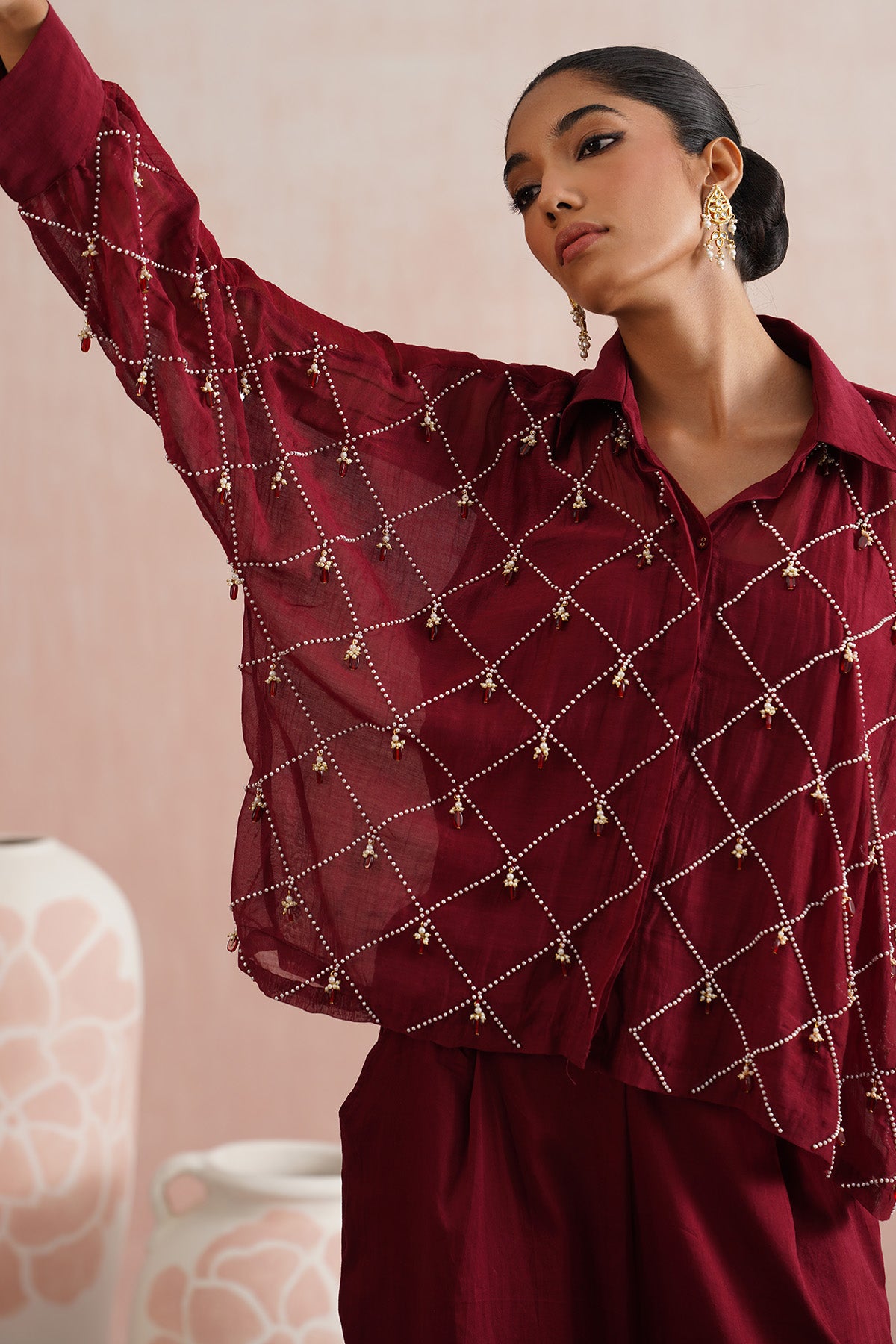 Maroon Embellished Co-ord Set