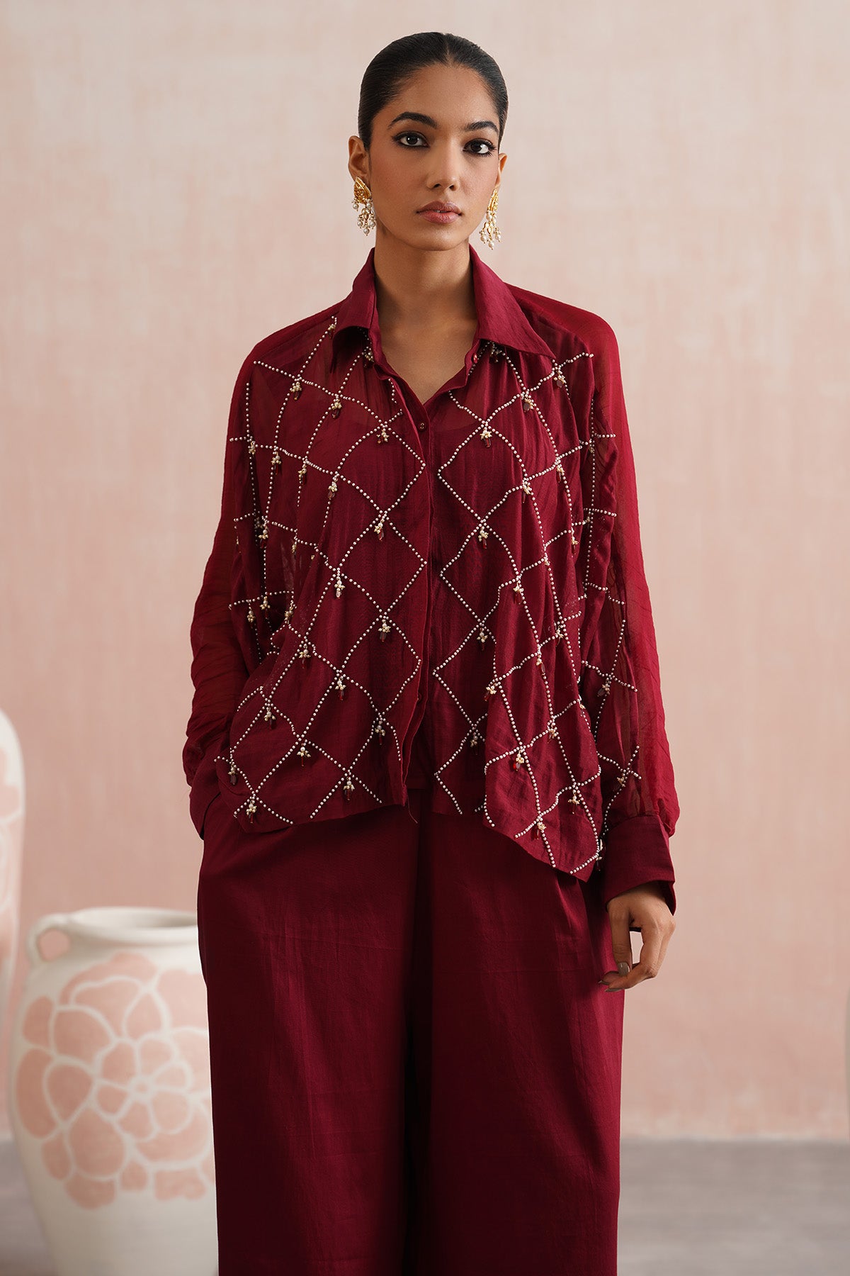 Maroon Embellished Co-ord Set