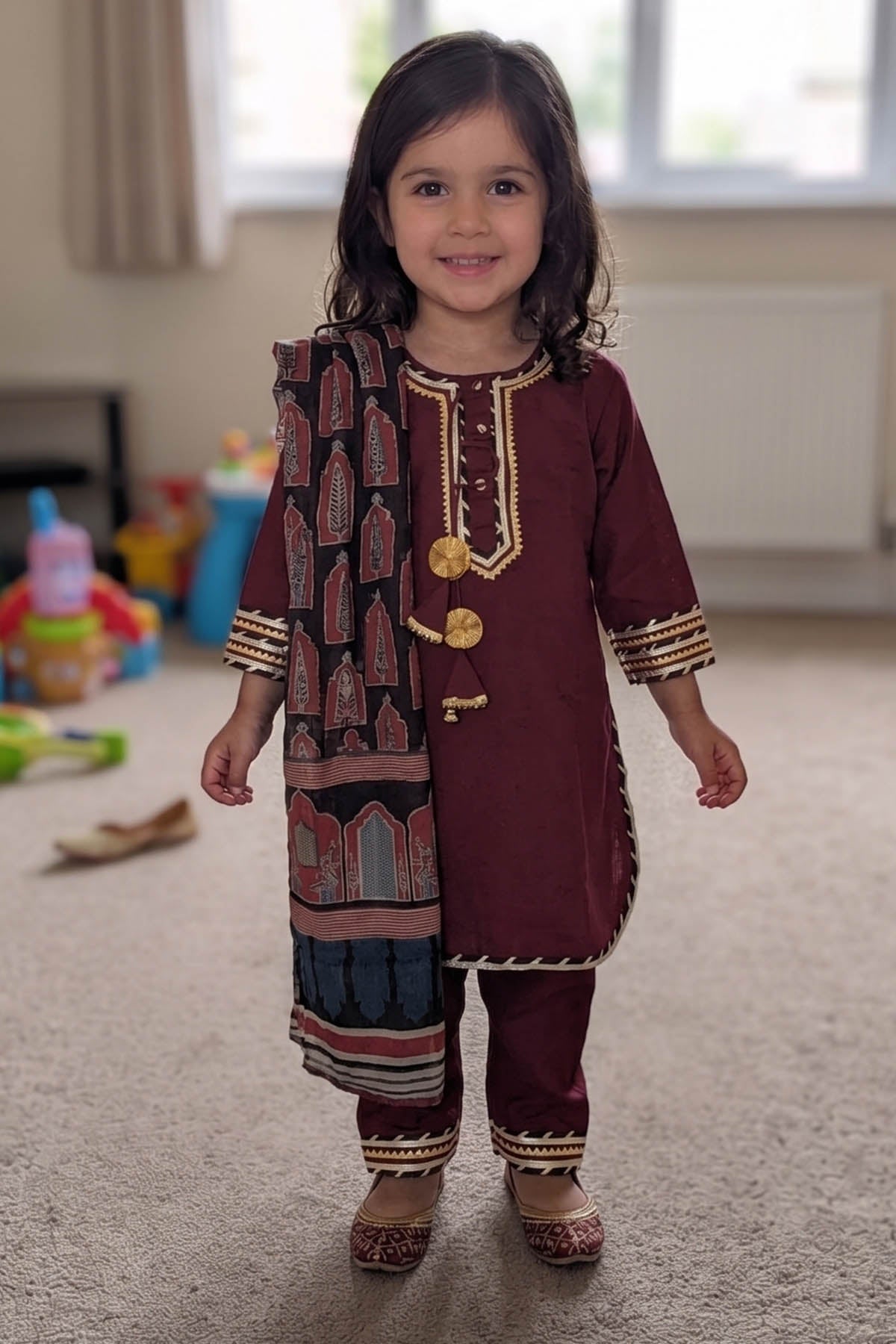 Buy Maroon Embellished Kurta Set for Kid by ViYa online available at scrollnshops