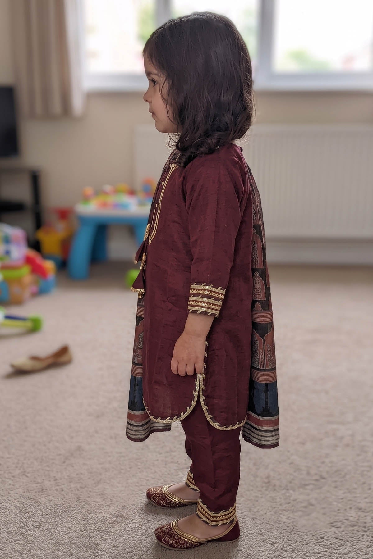 Maroon Embellished Kurta Set
