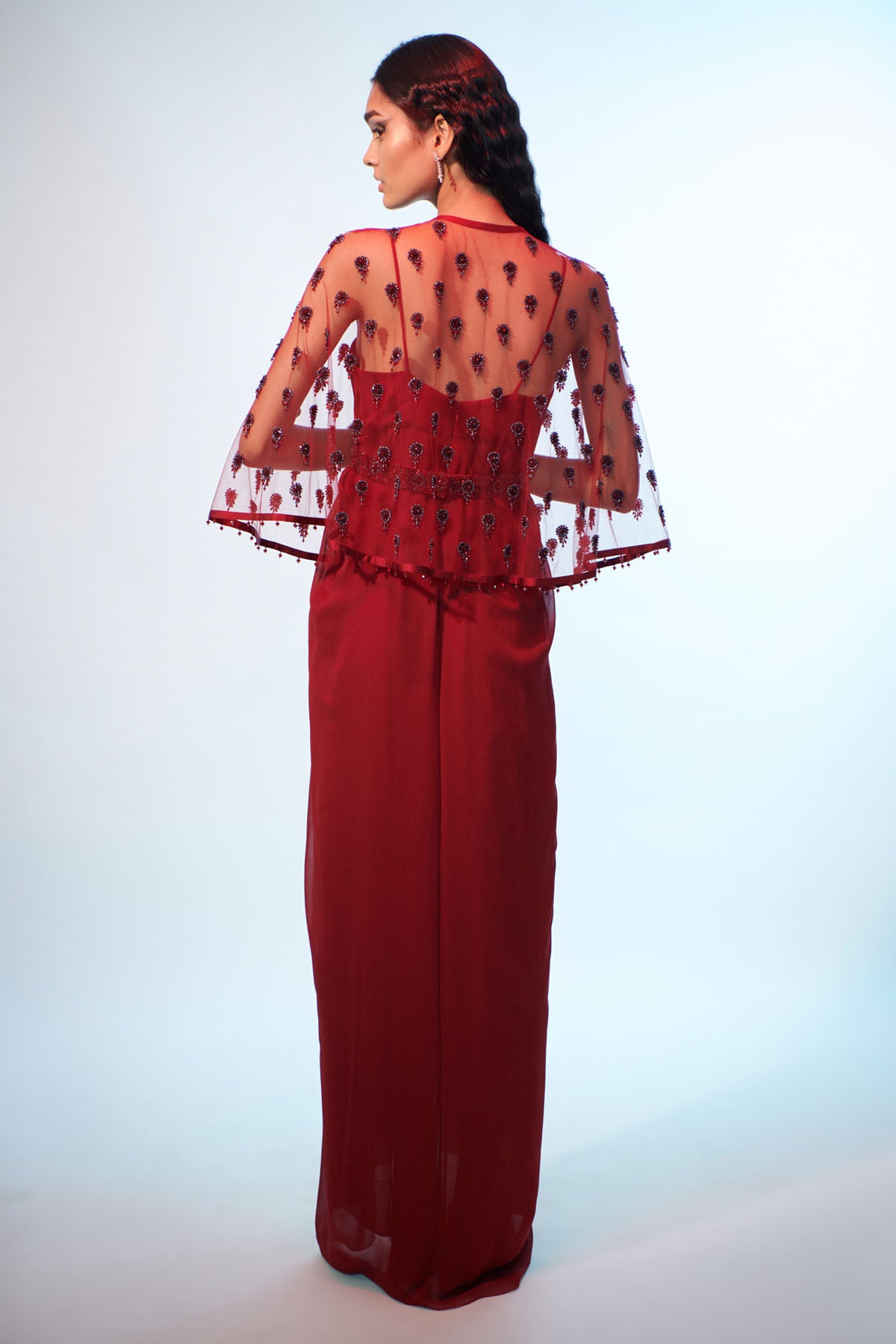 Maroon Embroidered Cape & Dress