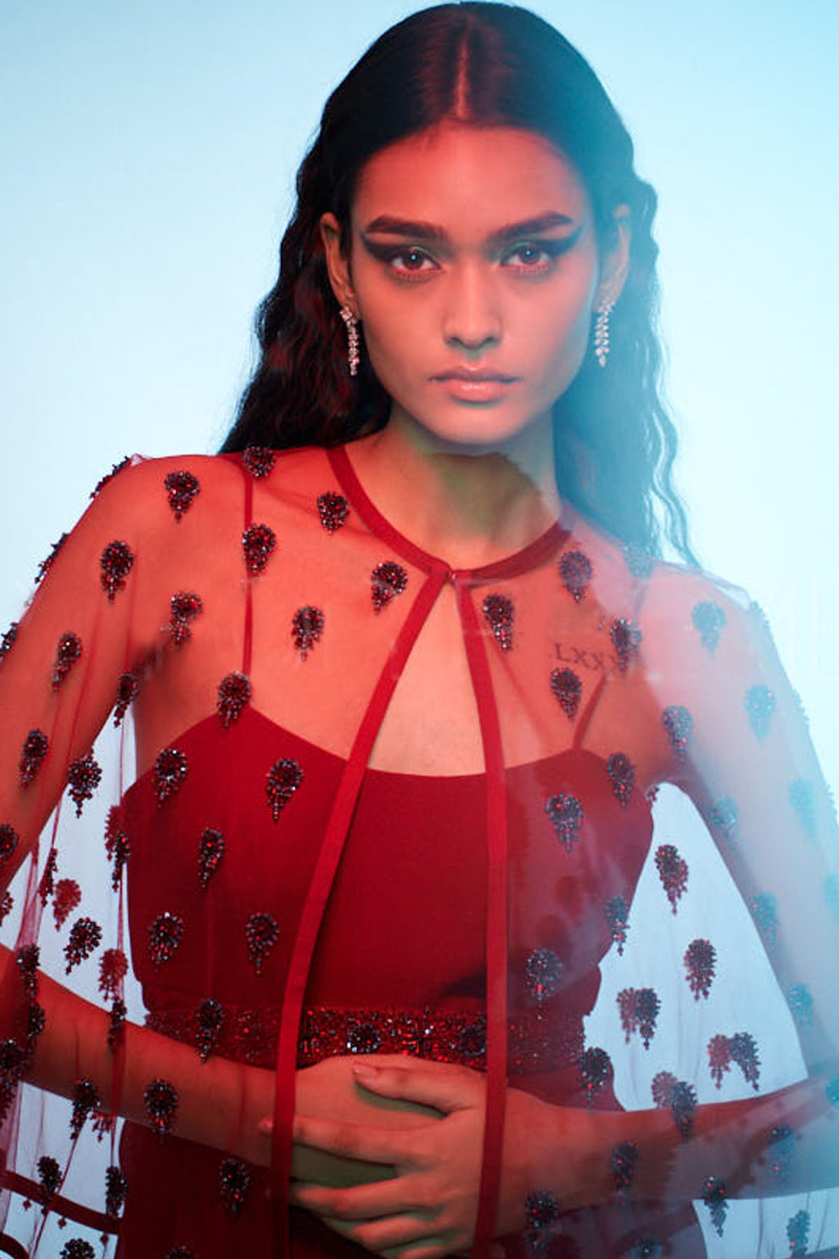 Maroon Embroidered Cape & Dress