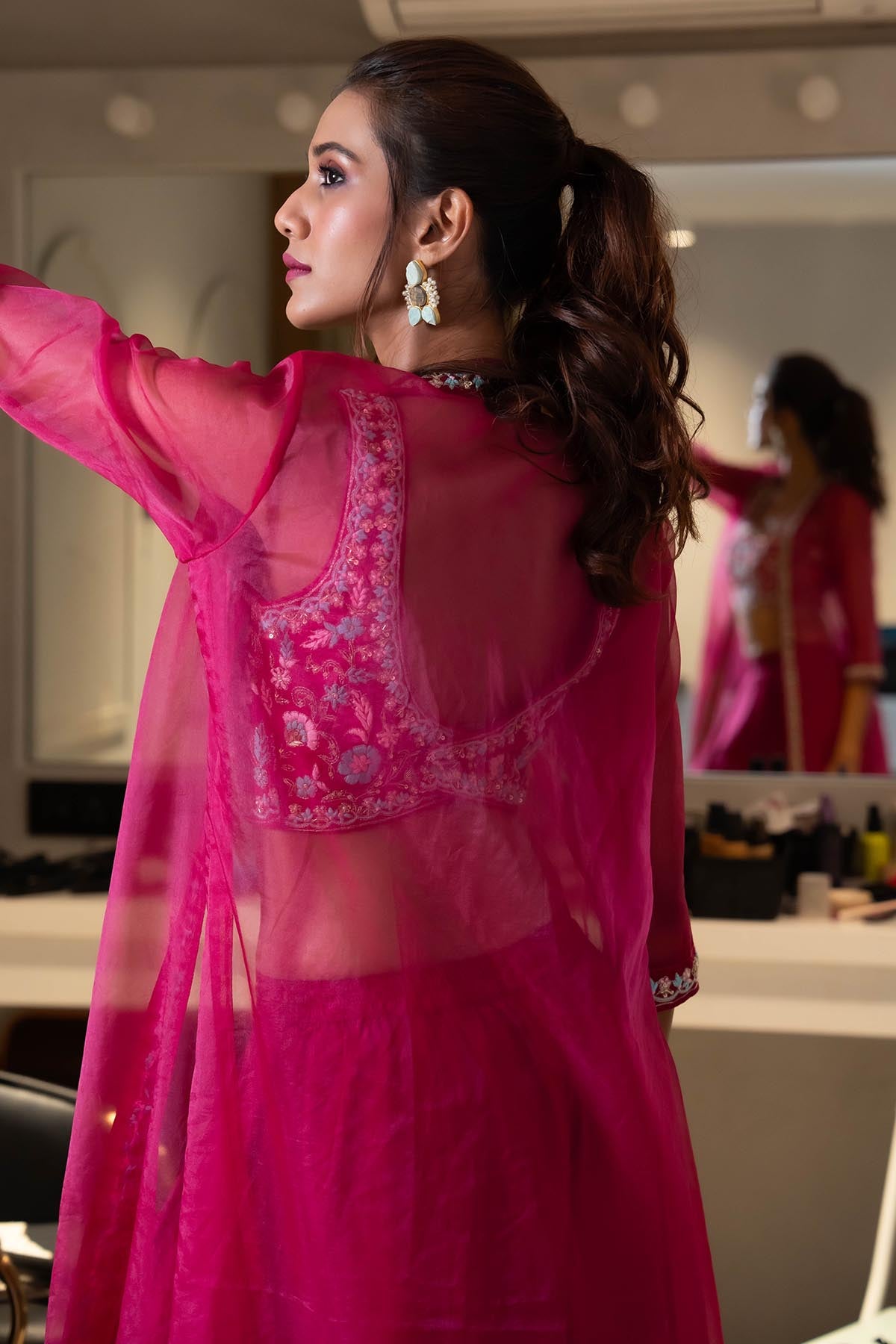 Maroon Embroidered Cape Set