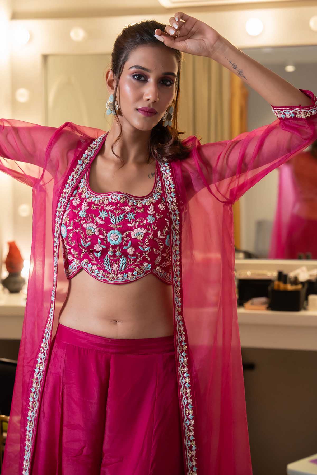 Maroon Embroidered Cape Set