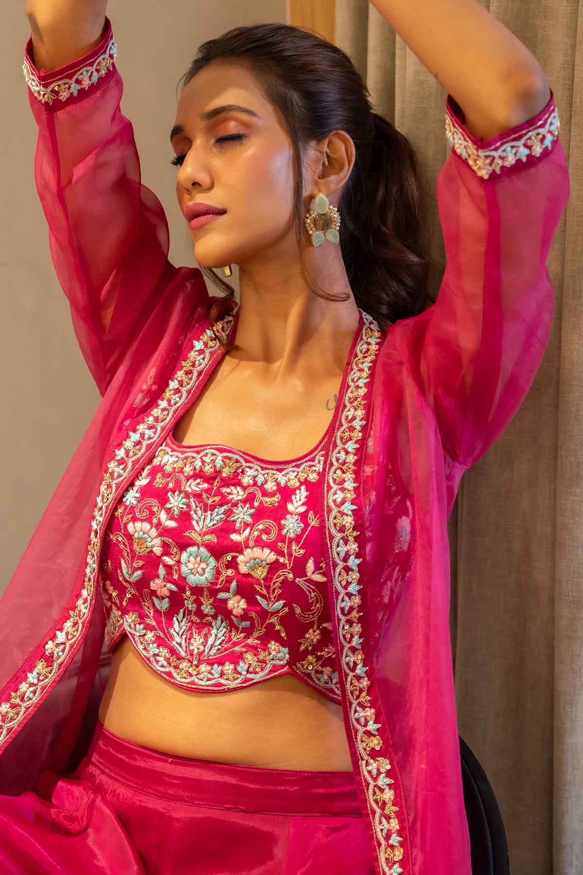 Maroon Embroidered Cape Set