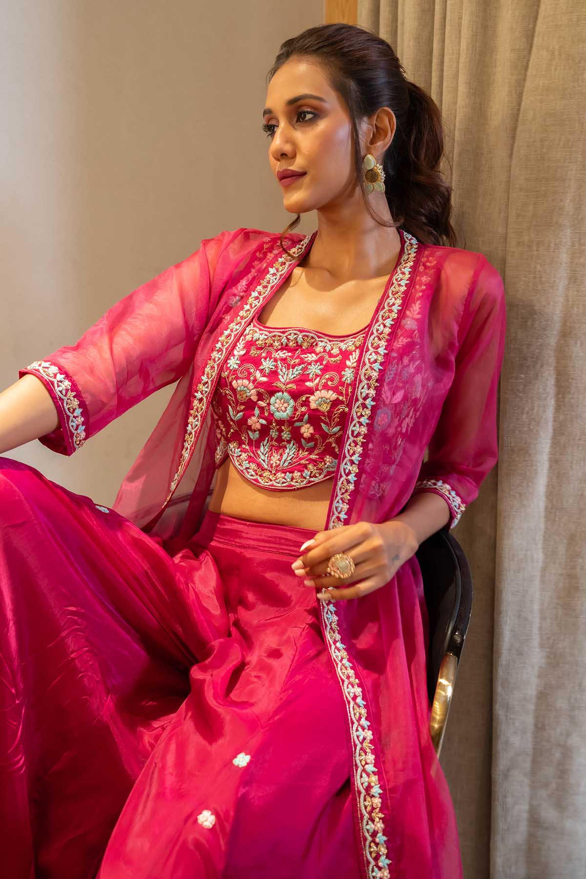 Maroon Embroidered Cape Set