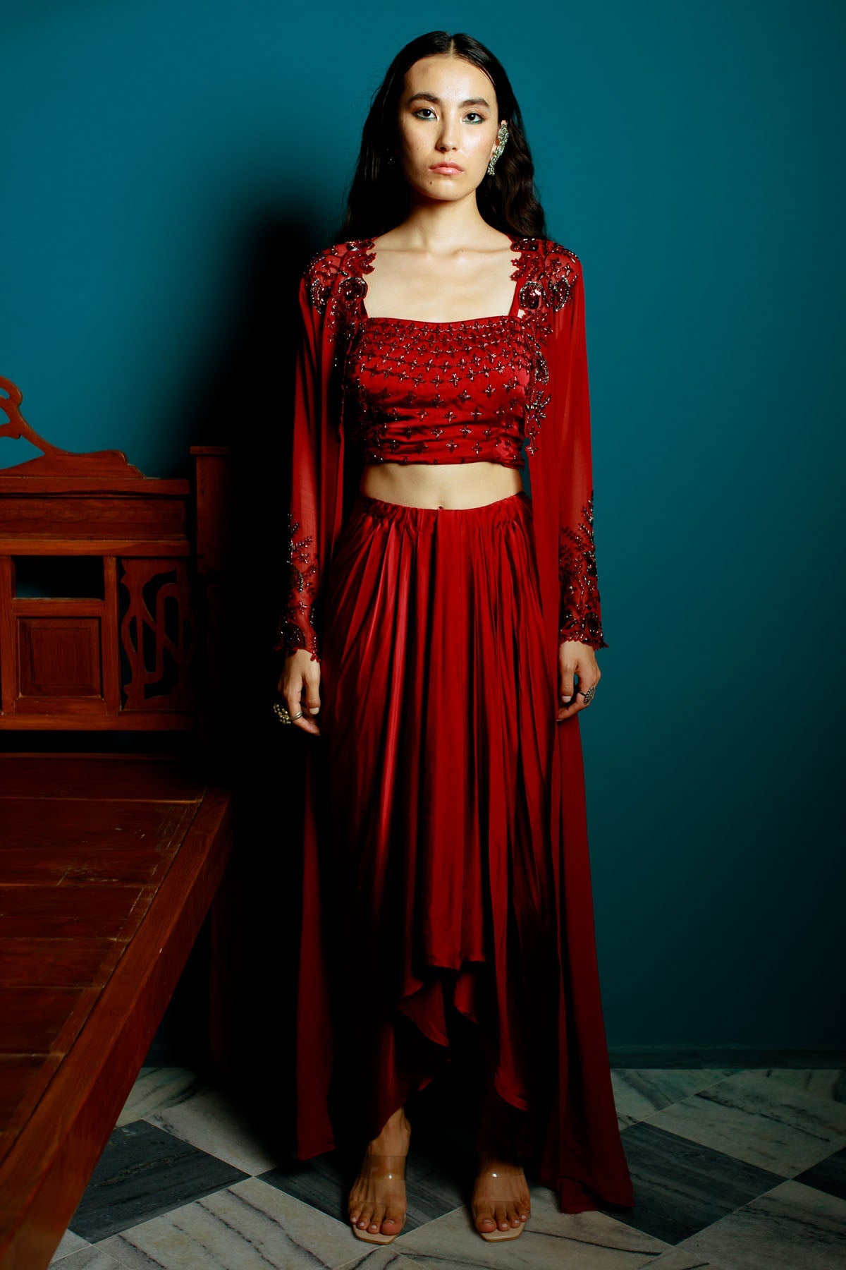 Pavone Maroon Embroidered Dhoti Set for women online at ScrollnShops