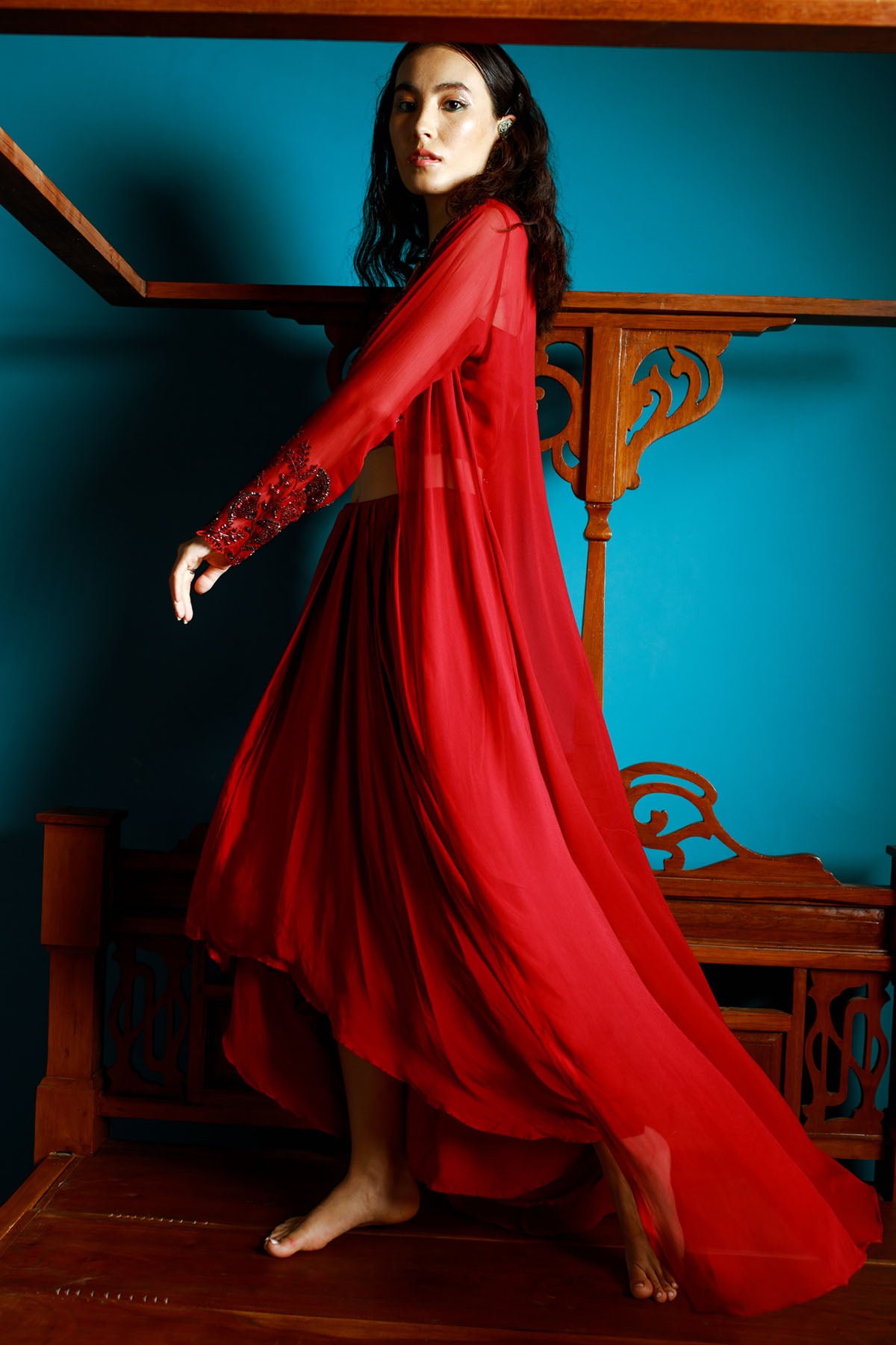 Maroon Embroidered Dhoti Set