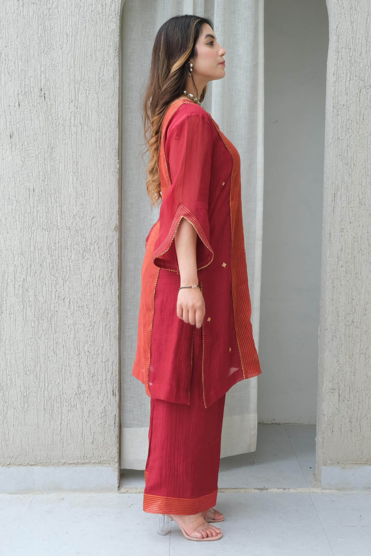 Maroon Embroidered Kurta & Pants