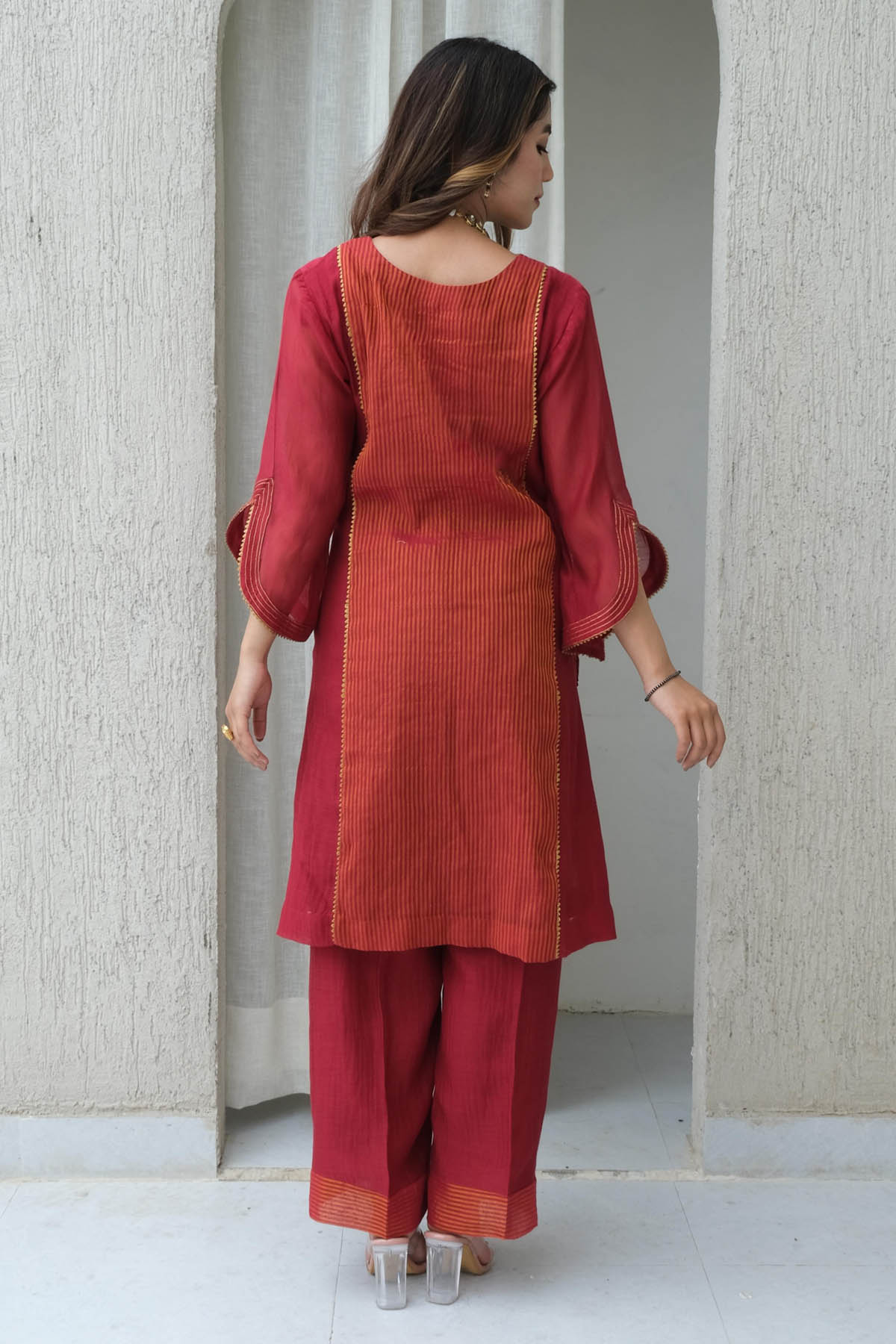 Maroon Embroidered Kurta & Pants