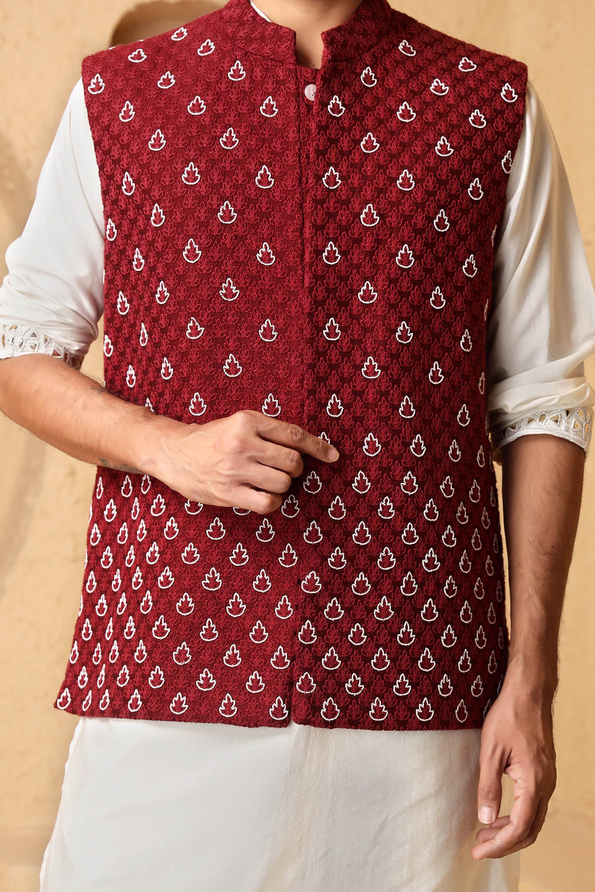 Maroon Embroidered Kurta Set
