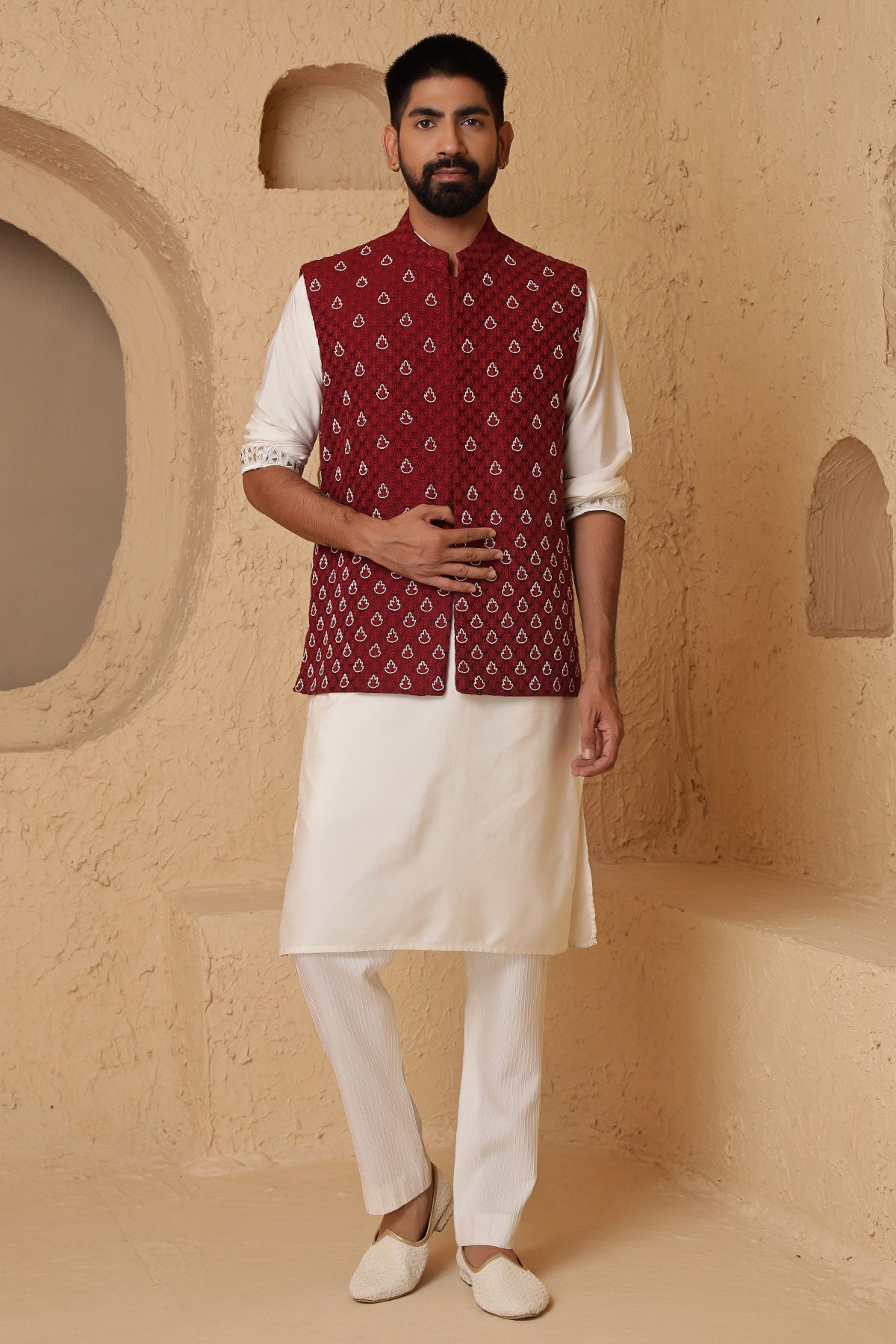 Maroon Embroidered Kurta Set