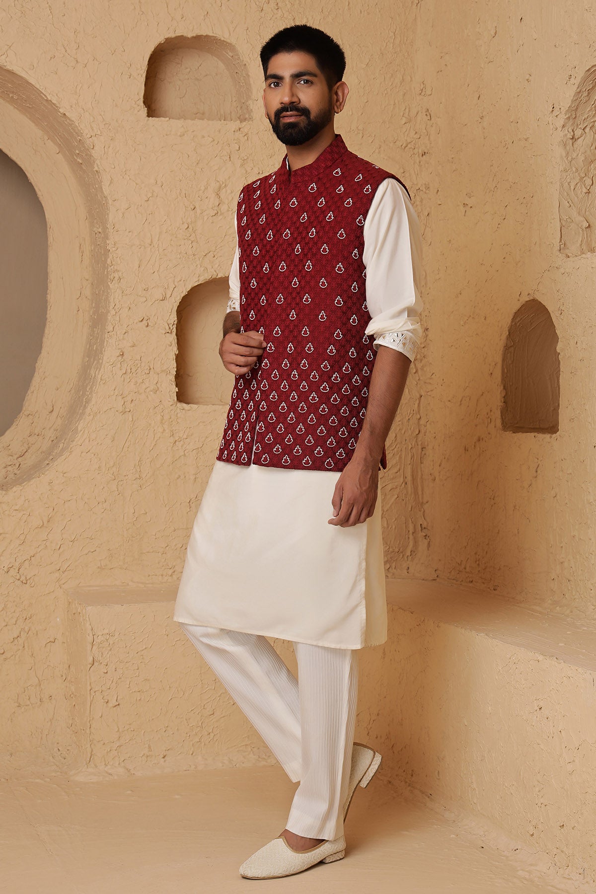 Maroon Embroidered Kurta Set