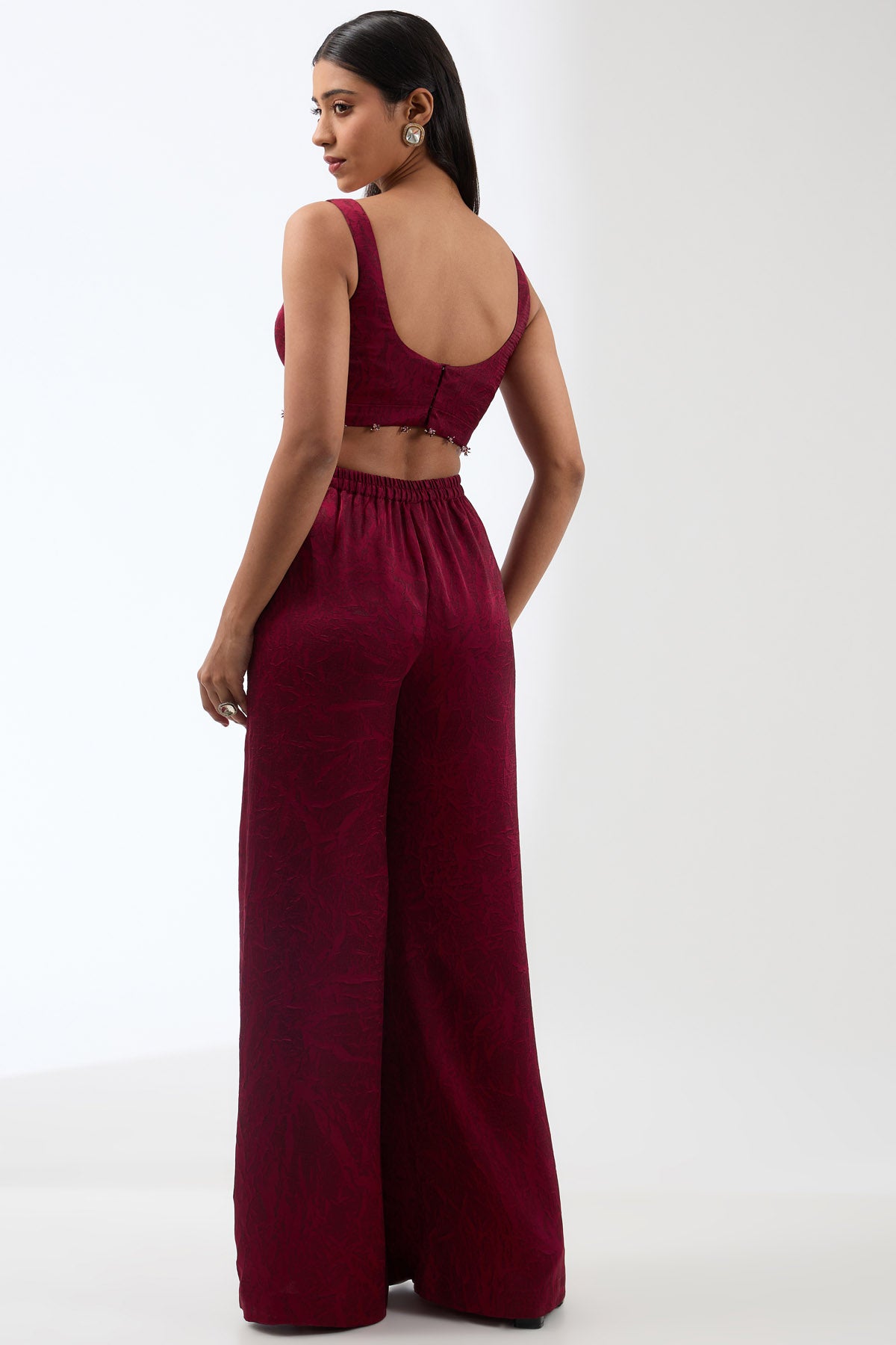 Maroon Embroidered Long Cape Set