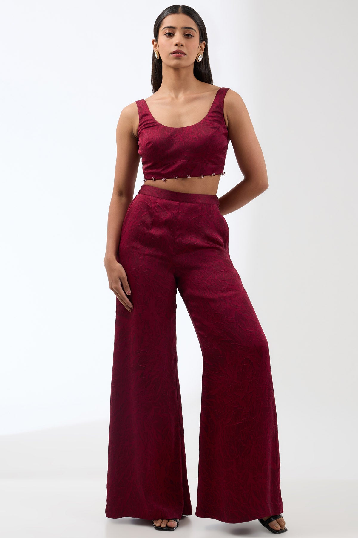 Maroon Embroidered Long Cape Set
