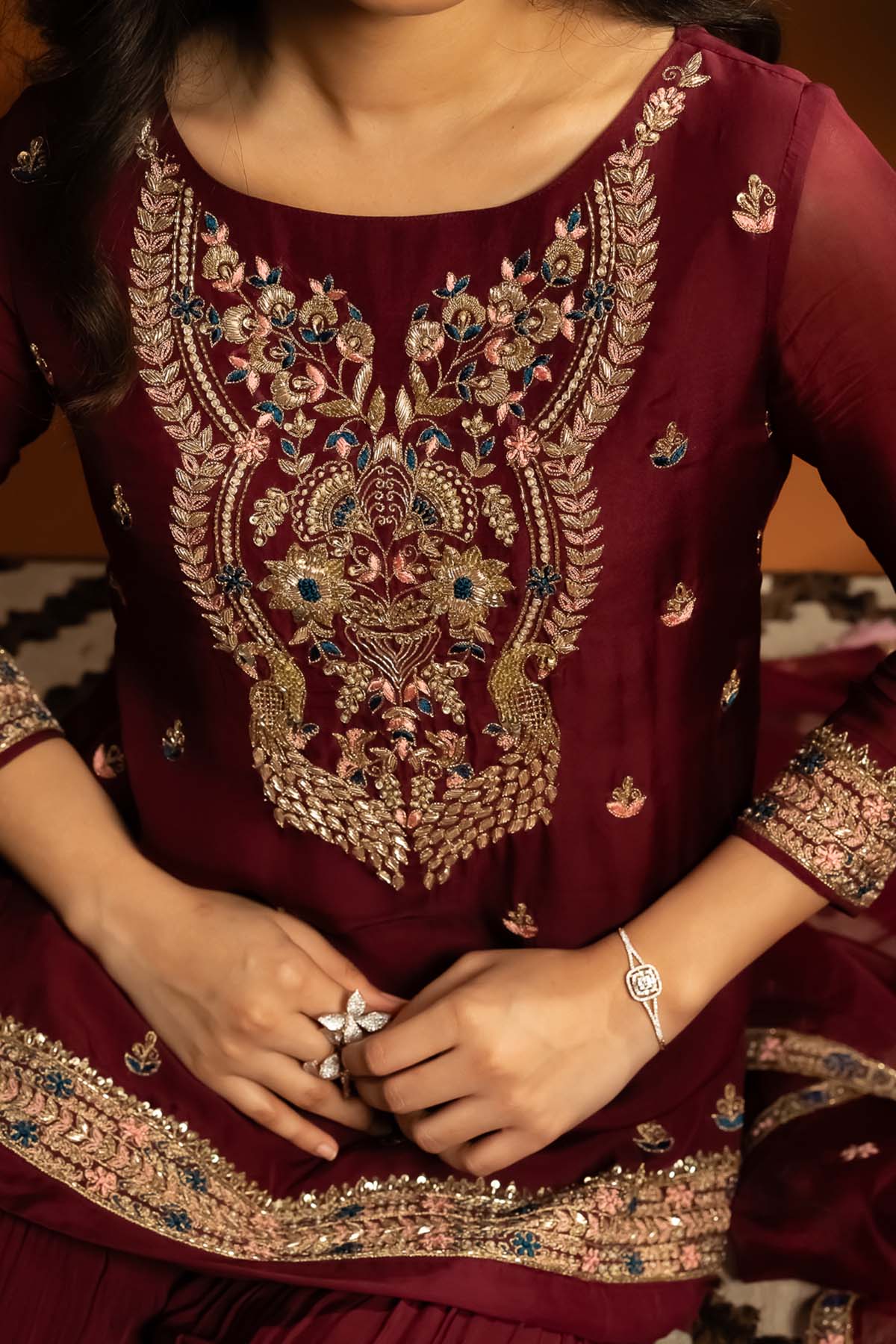 Maroon Embroidered Sharara Set