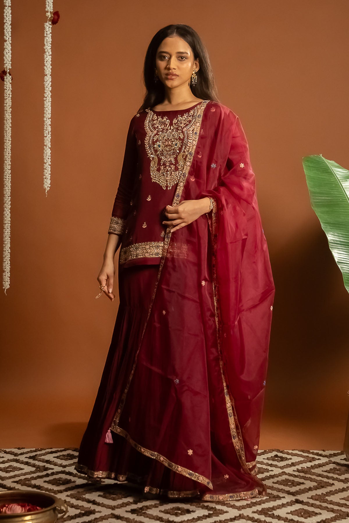 Maroon Embroidered Sharara Set