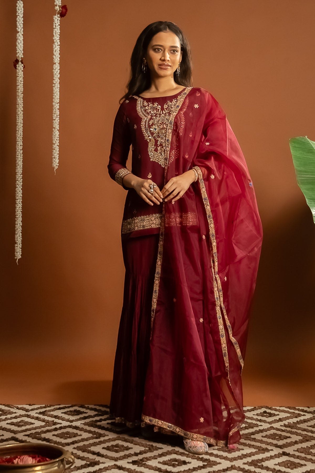 Buy Maroon Embroidered Sharara Set by Aavya for women online at ScrollnShops