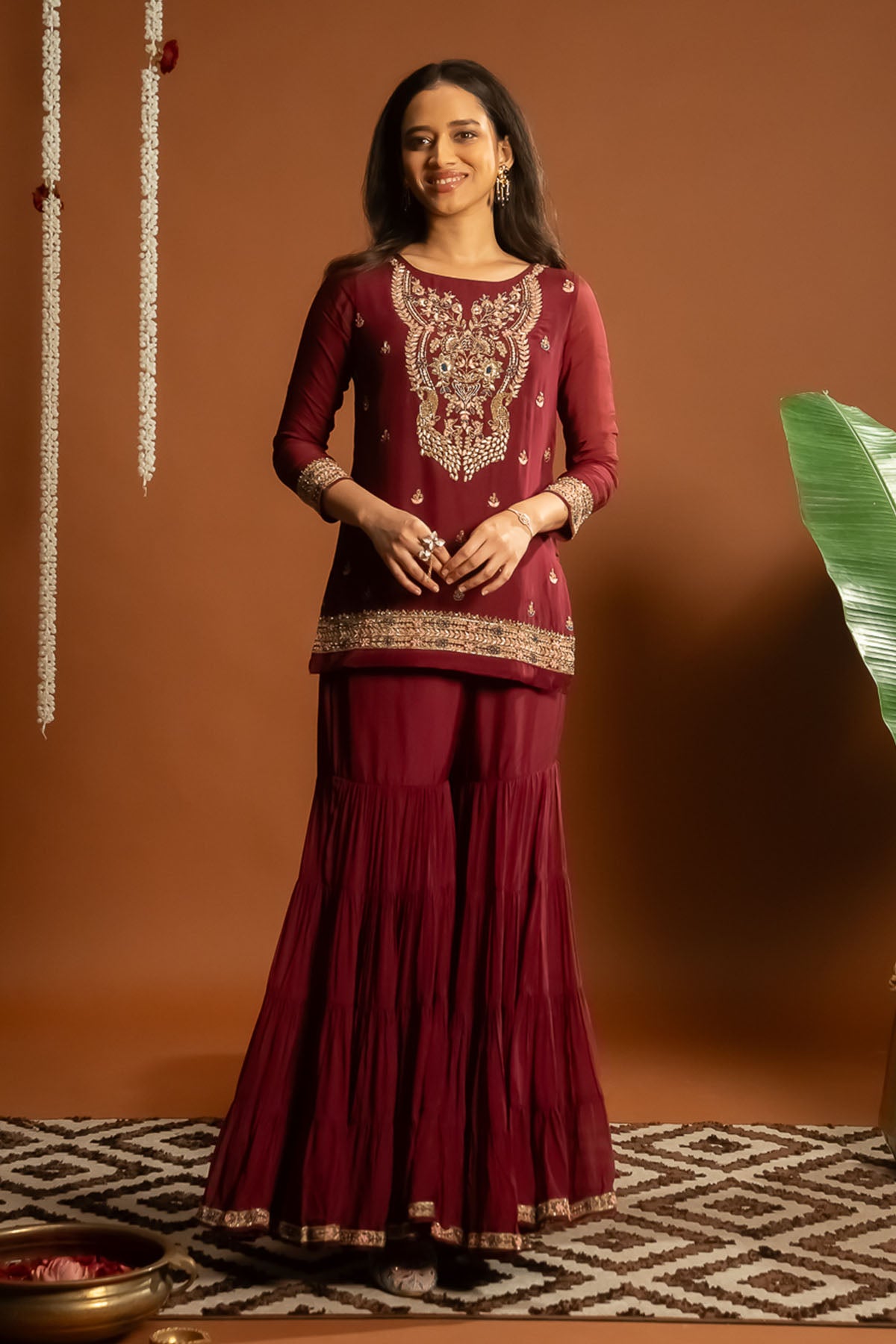 Maroon Embroidered Sharara Set