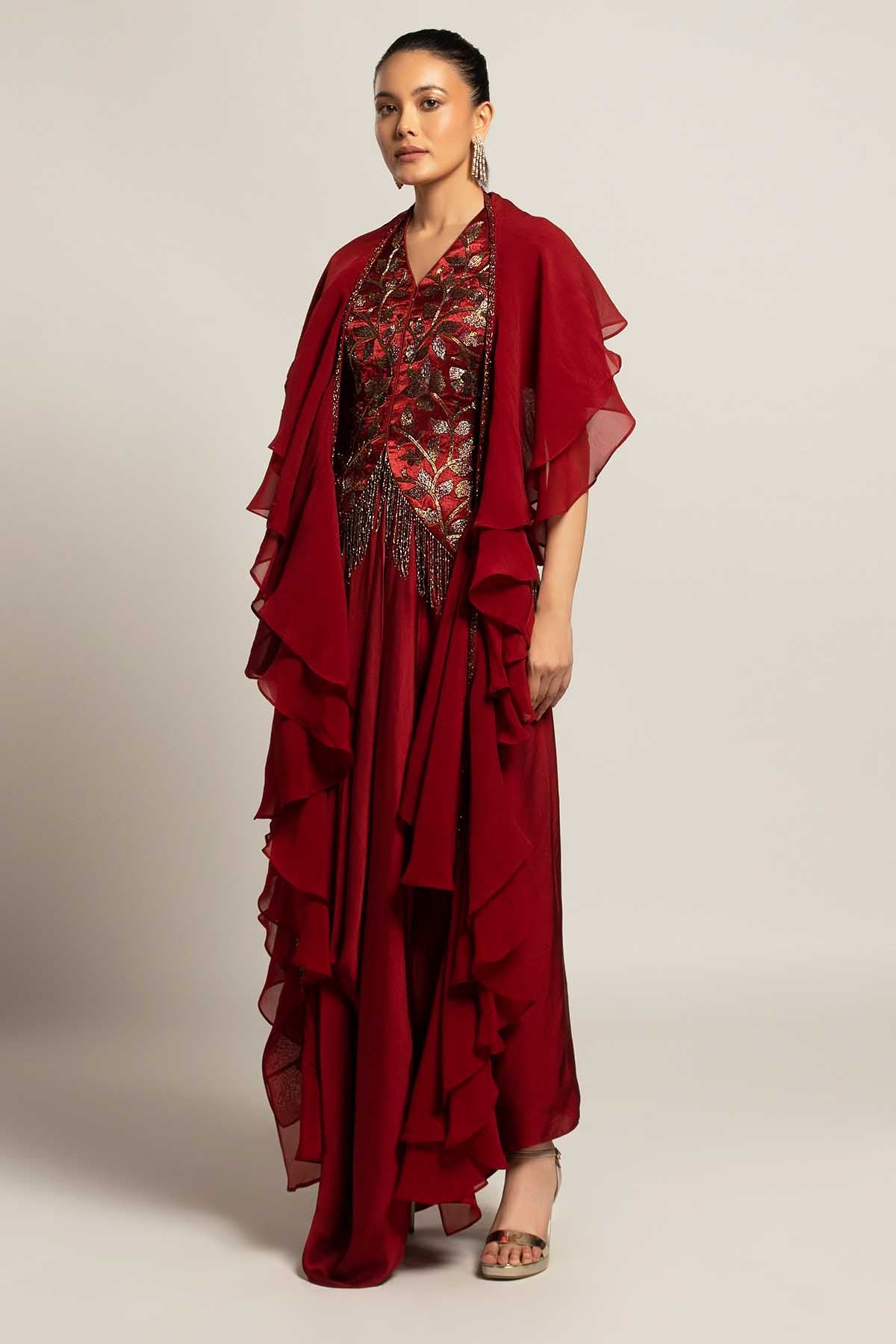 Maroon Embroidered Skirt Set