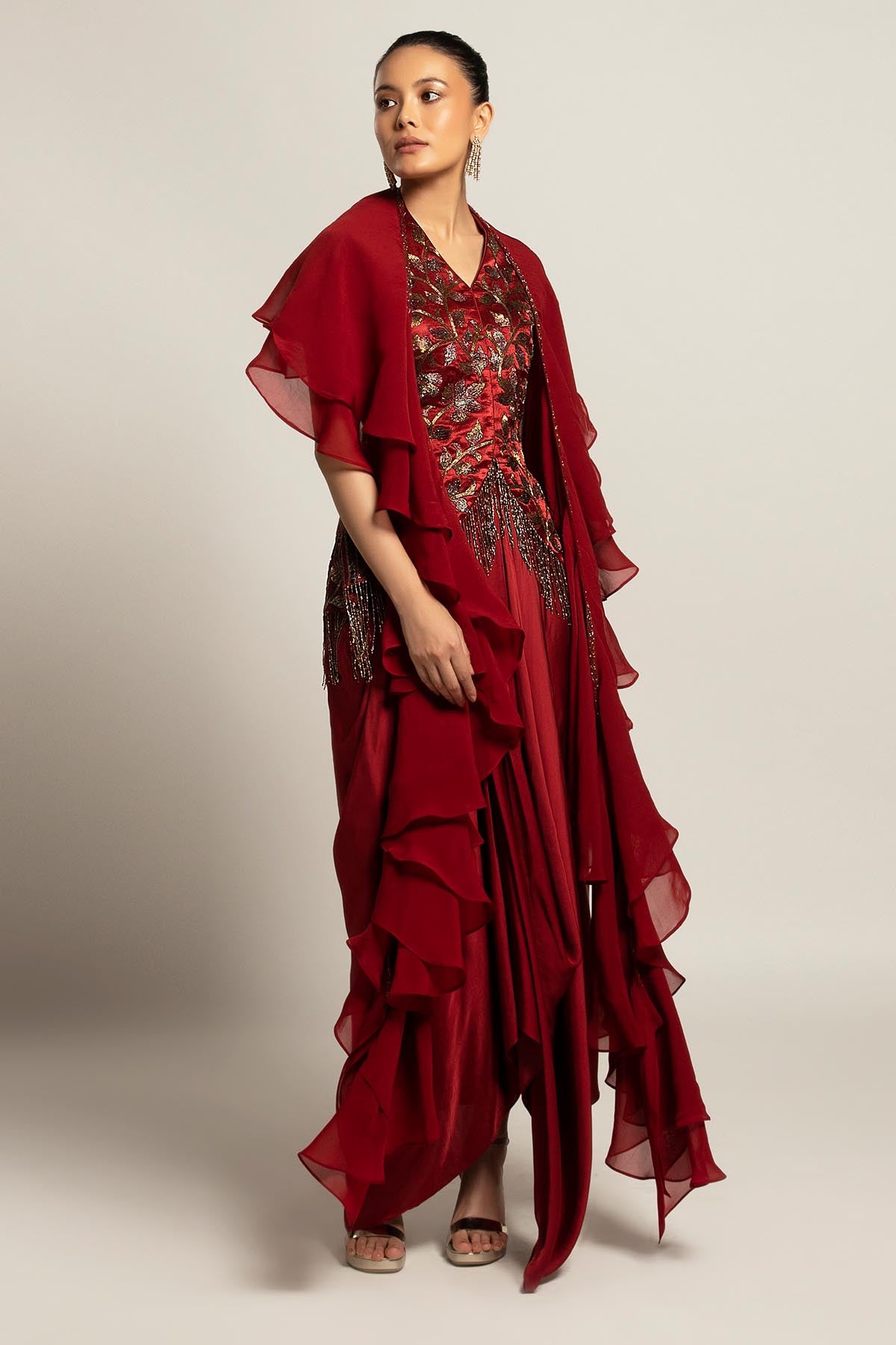 Maroon Embroidered Skirt Set