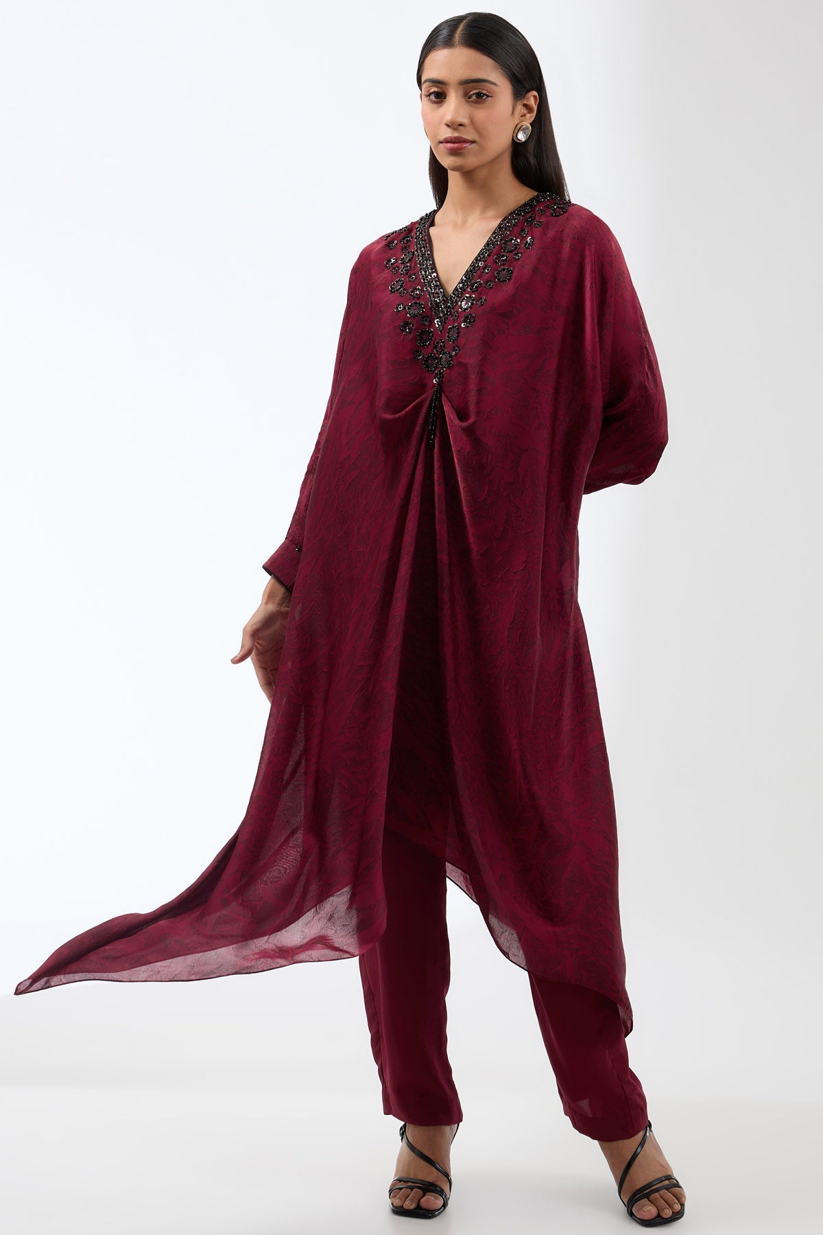 Anjali Kanwar Maroon Embroidered Tunic Set for women online at ScrollnShops