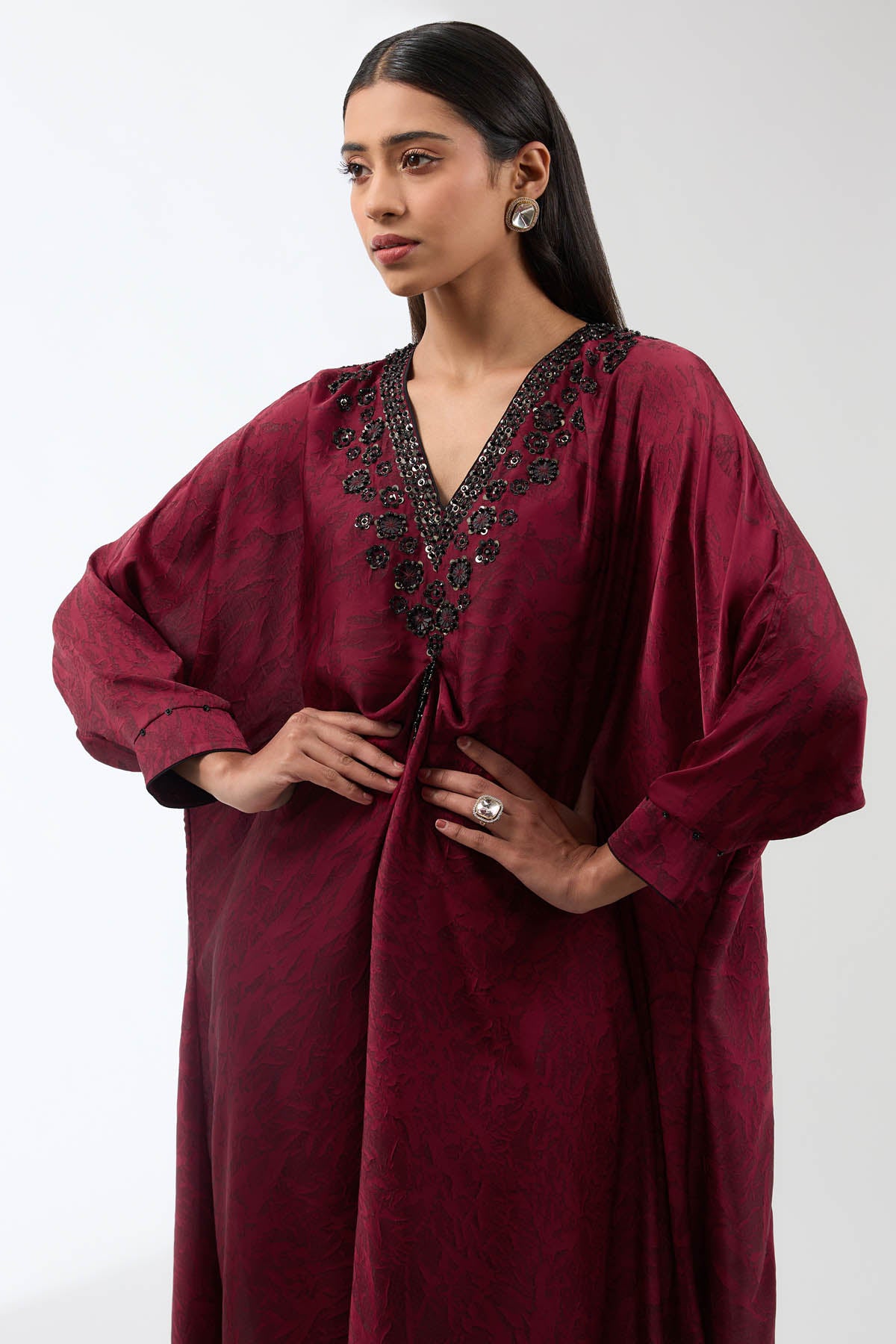 Maroon Embroidered Tunic Set