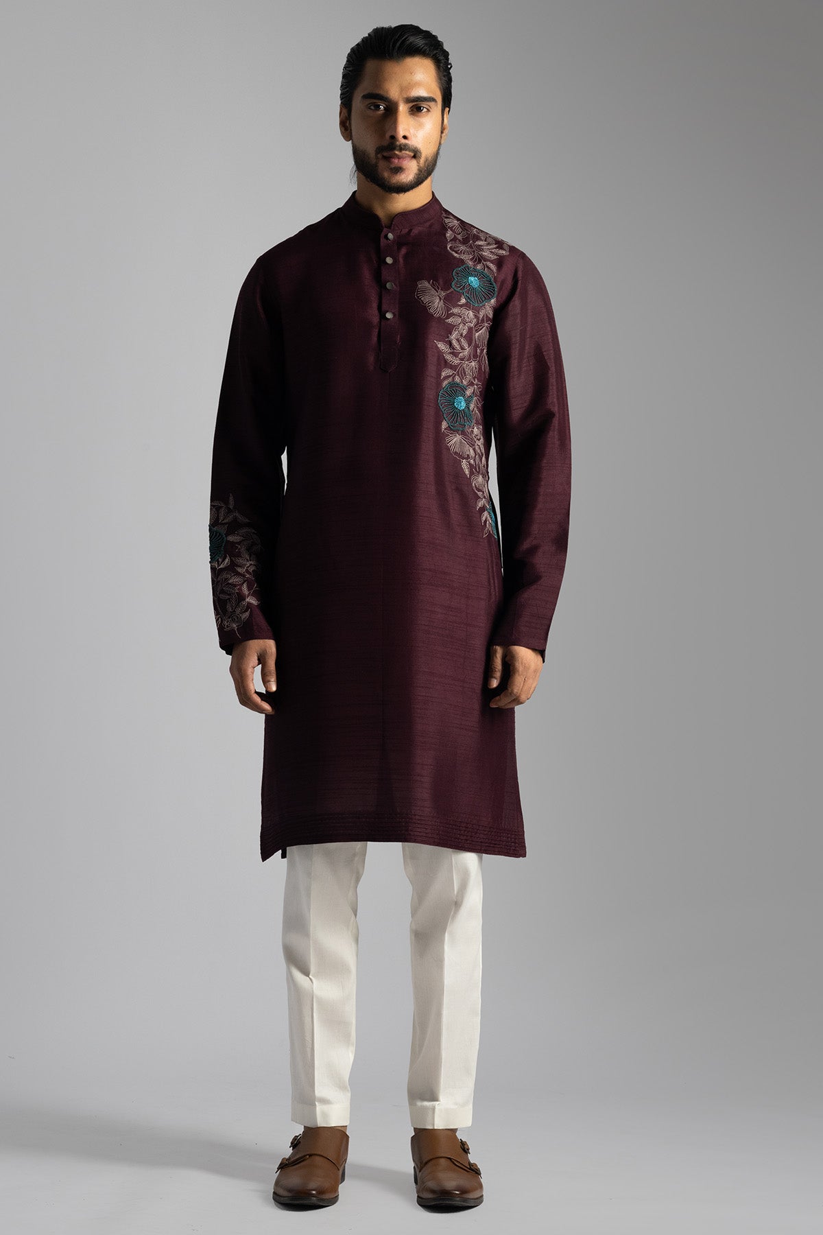 Buy Maroon Floral Kurta And Pants for men by Paarsh Atelier online available at scrollnshops