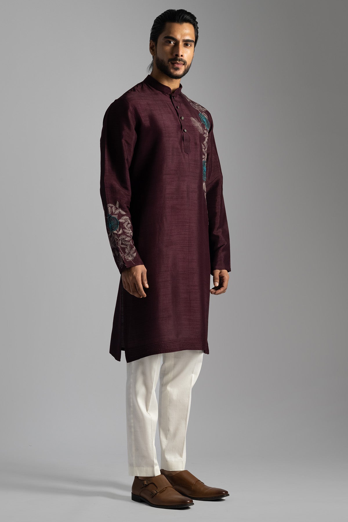 Maroon Floral Kurta And Pants