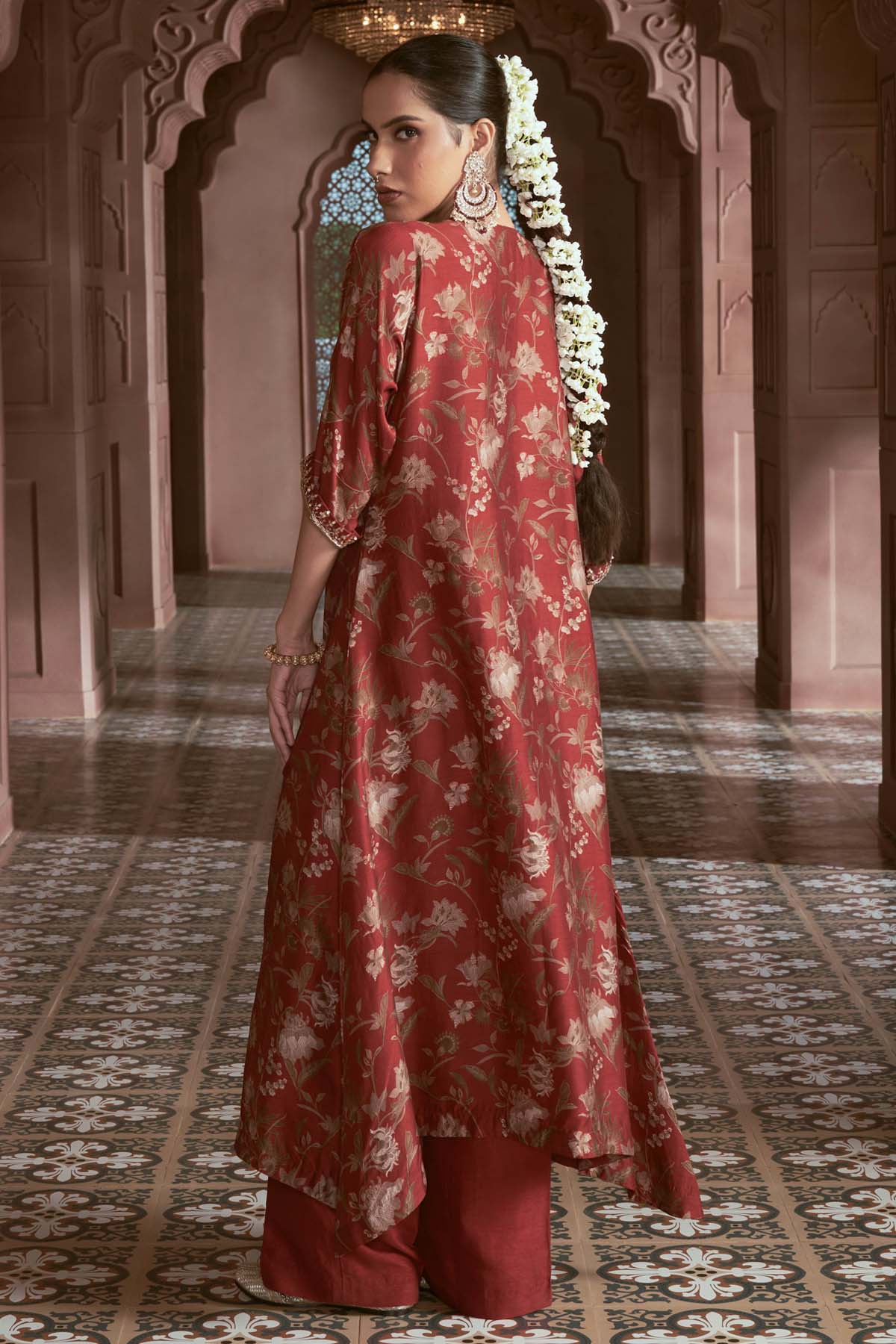 Maroon Floral Print Kurta Set