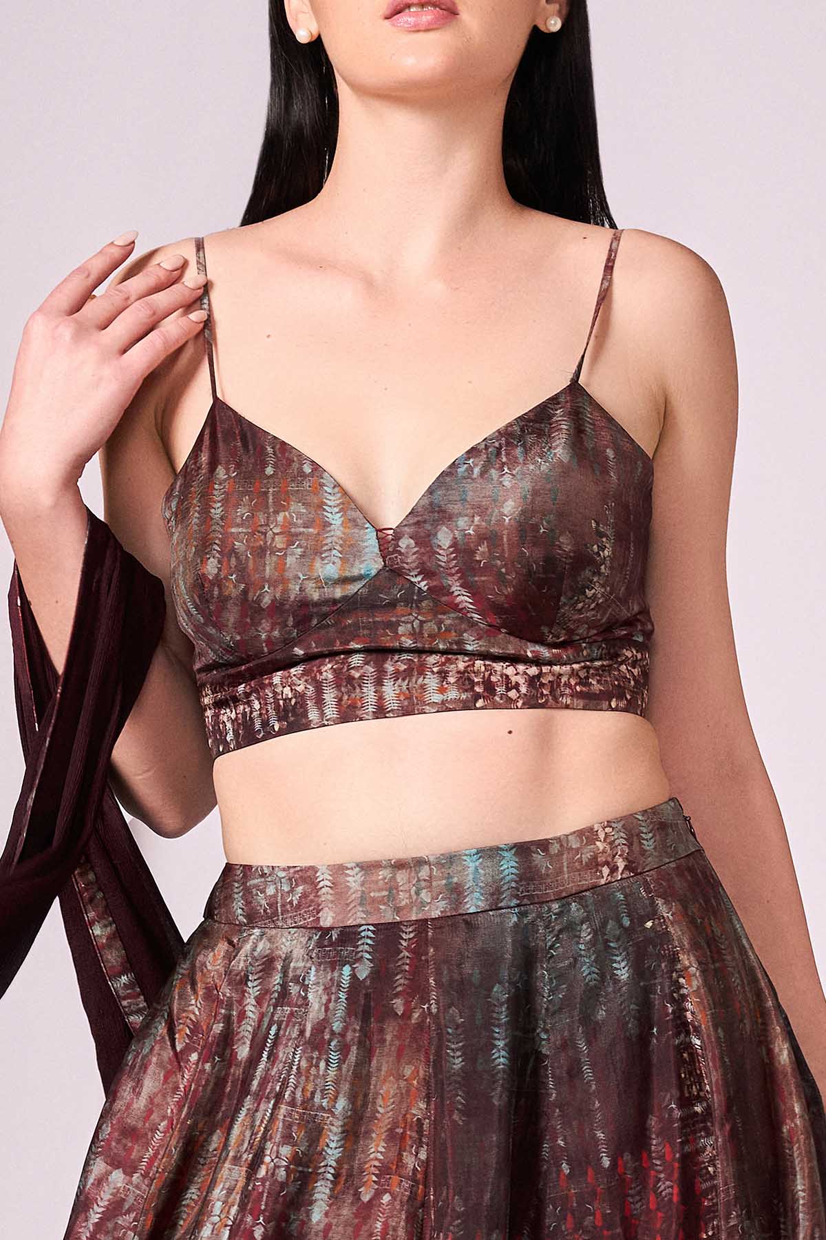 Maroon Floral Print Lehenga Set