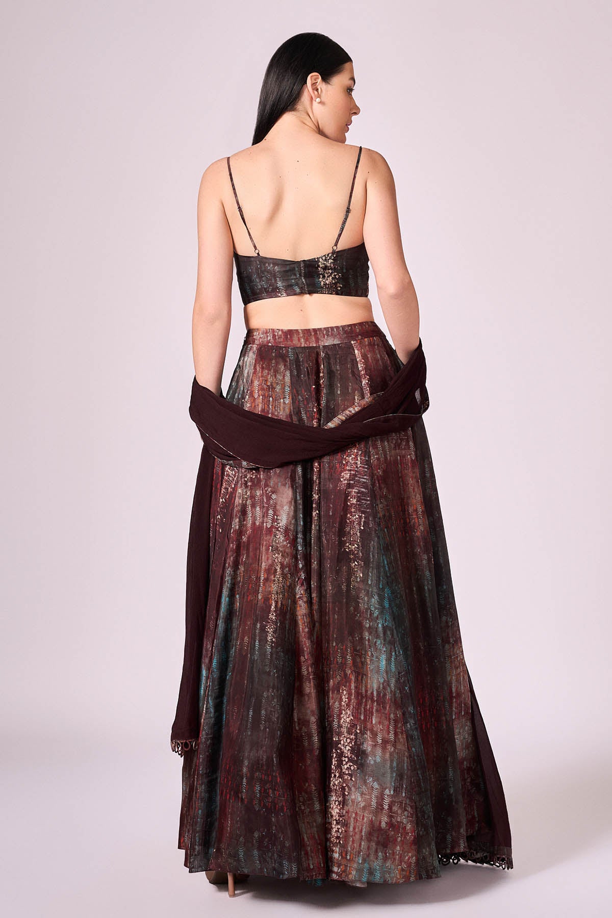 Maroon Floral Print Lehenga Set