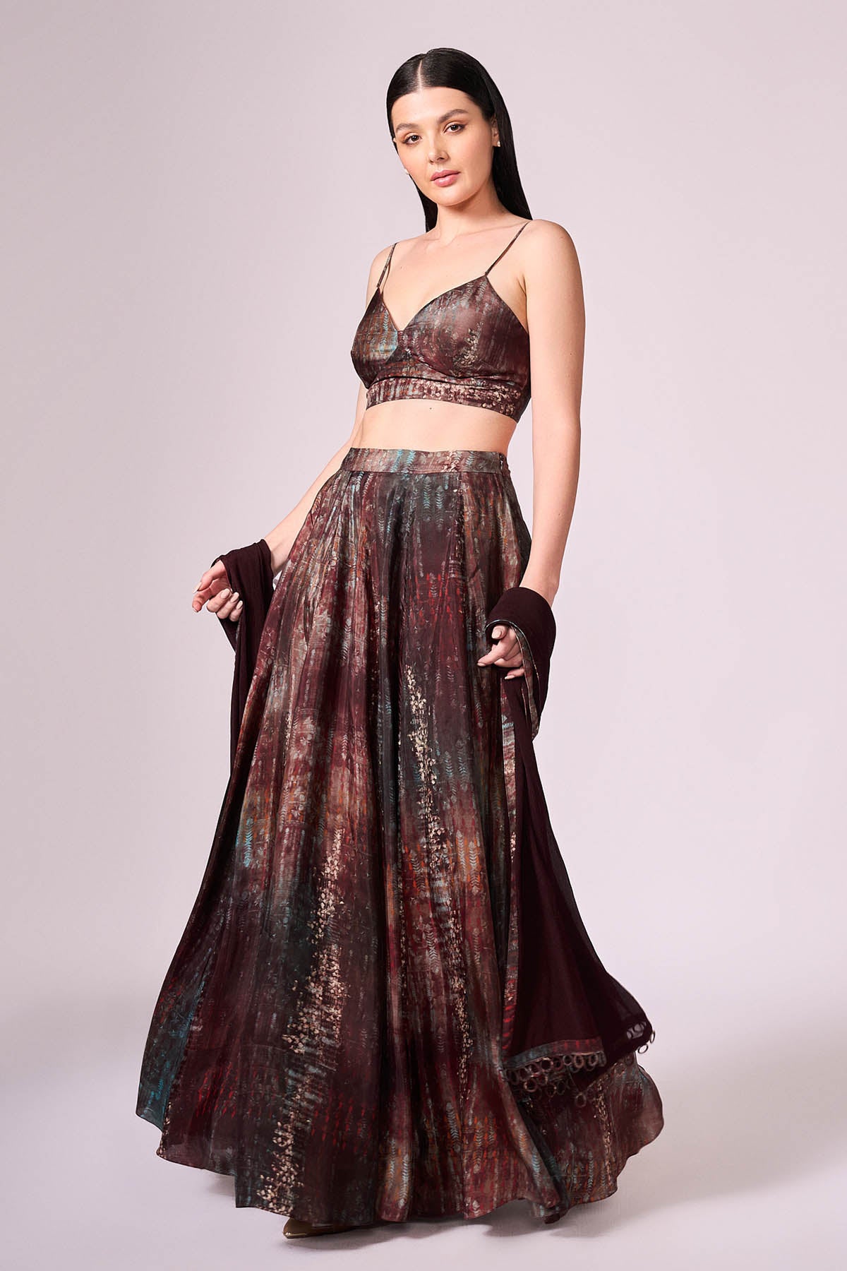 Maroon Floral Print Lehenga Set