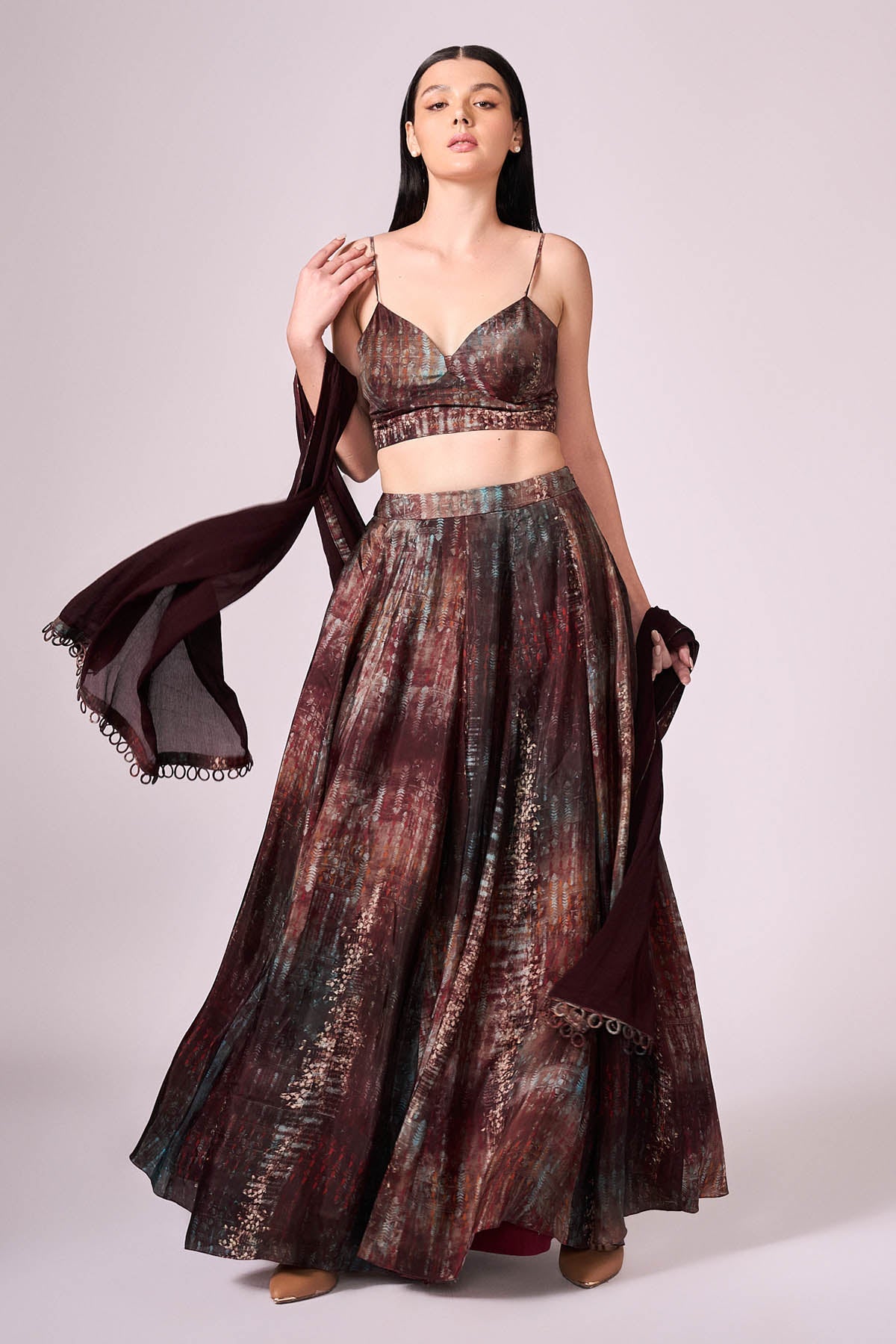 Buy Maroon Floral Print Lehenga Set by Koswi for women online at ScrollnShops