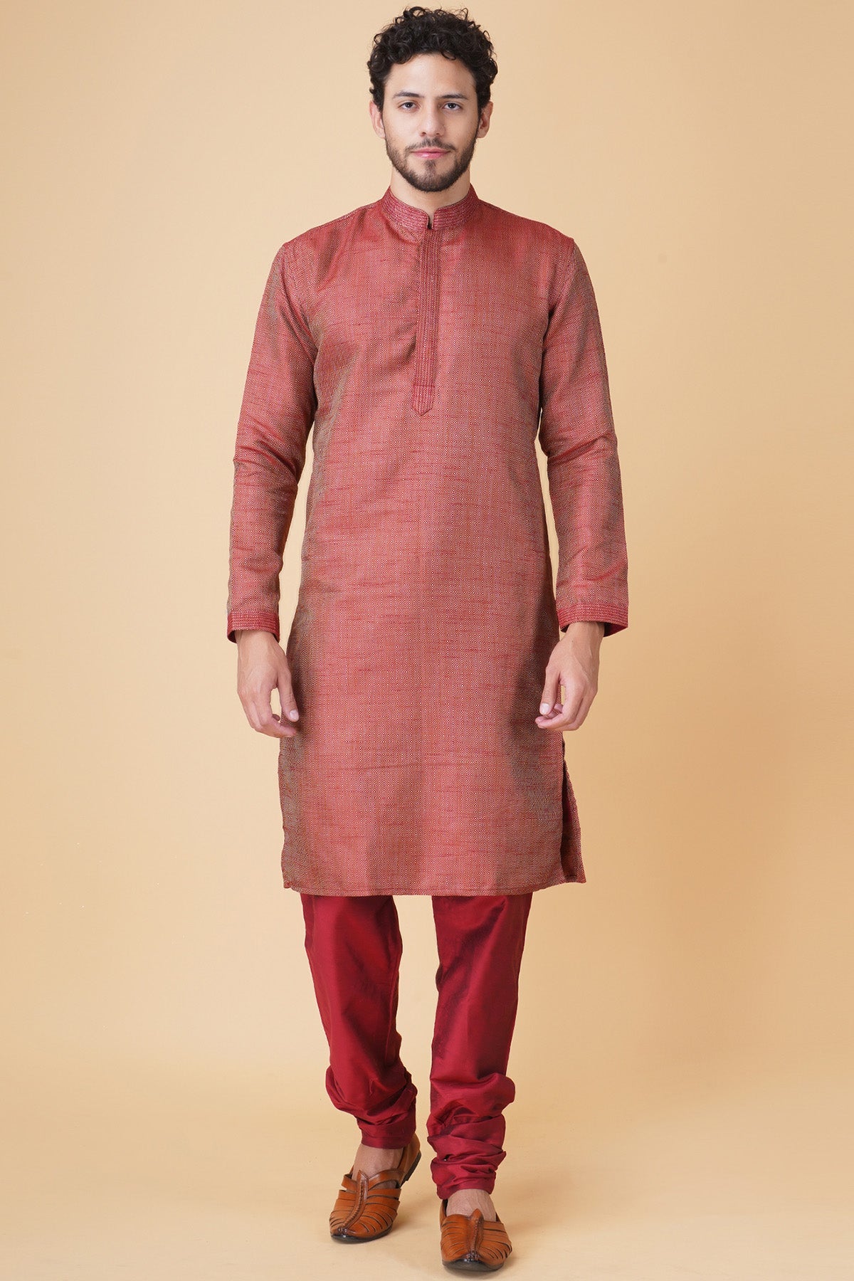 Buy Maroon Full Sleeves Kurta Set by Manish Nagdeo for Men online at ScrollnShops