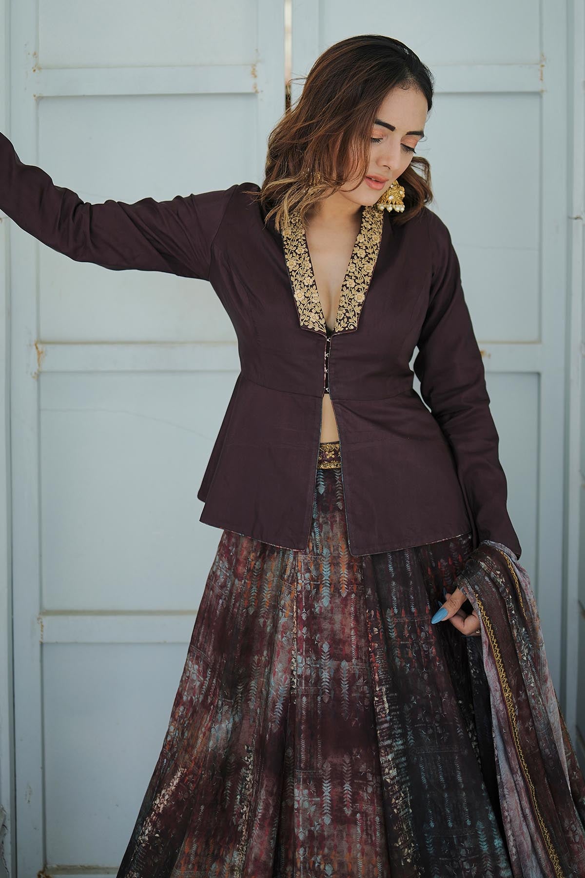 Maroon Full Sleeves Lehenga Set