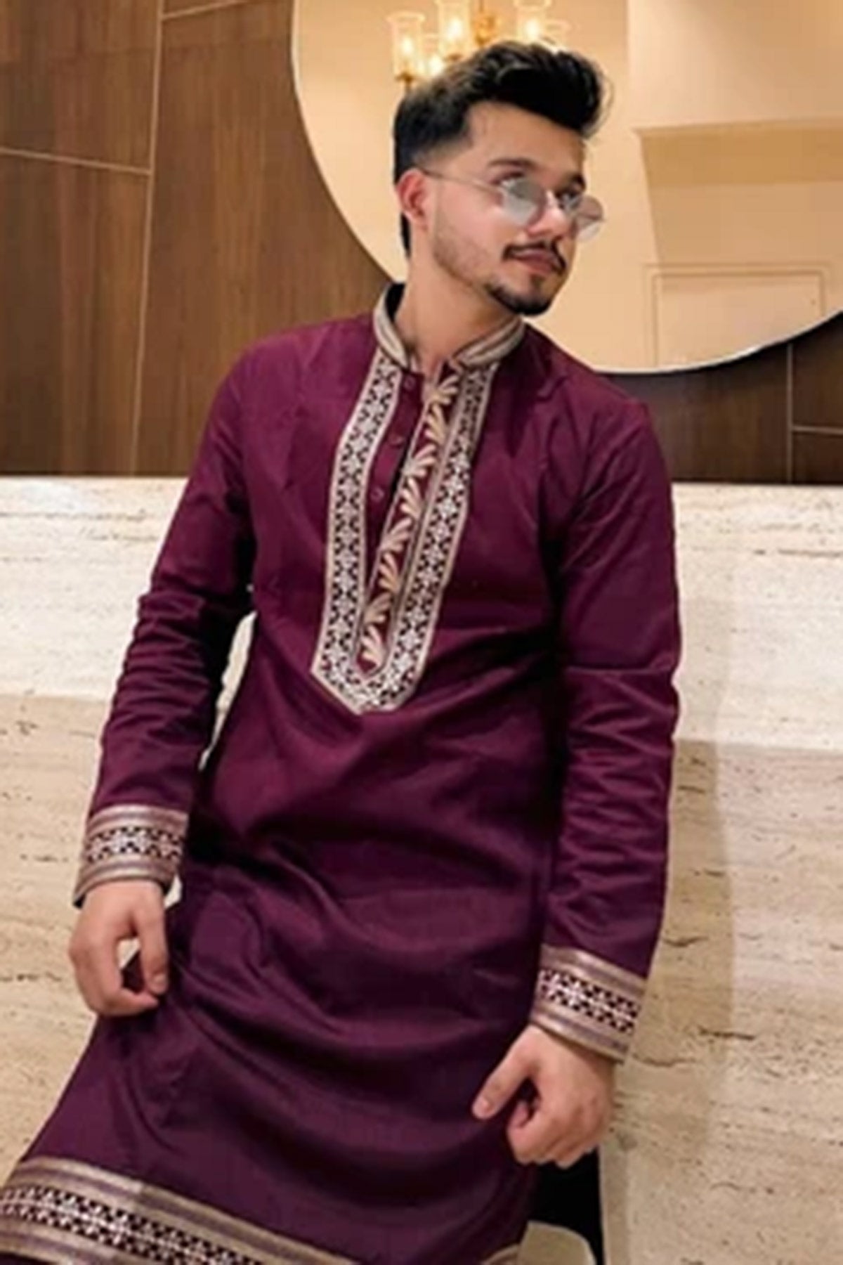Maroon Gaji Embroidered Kurta