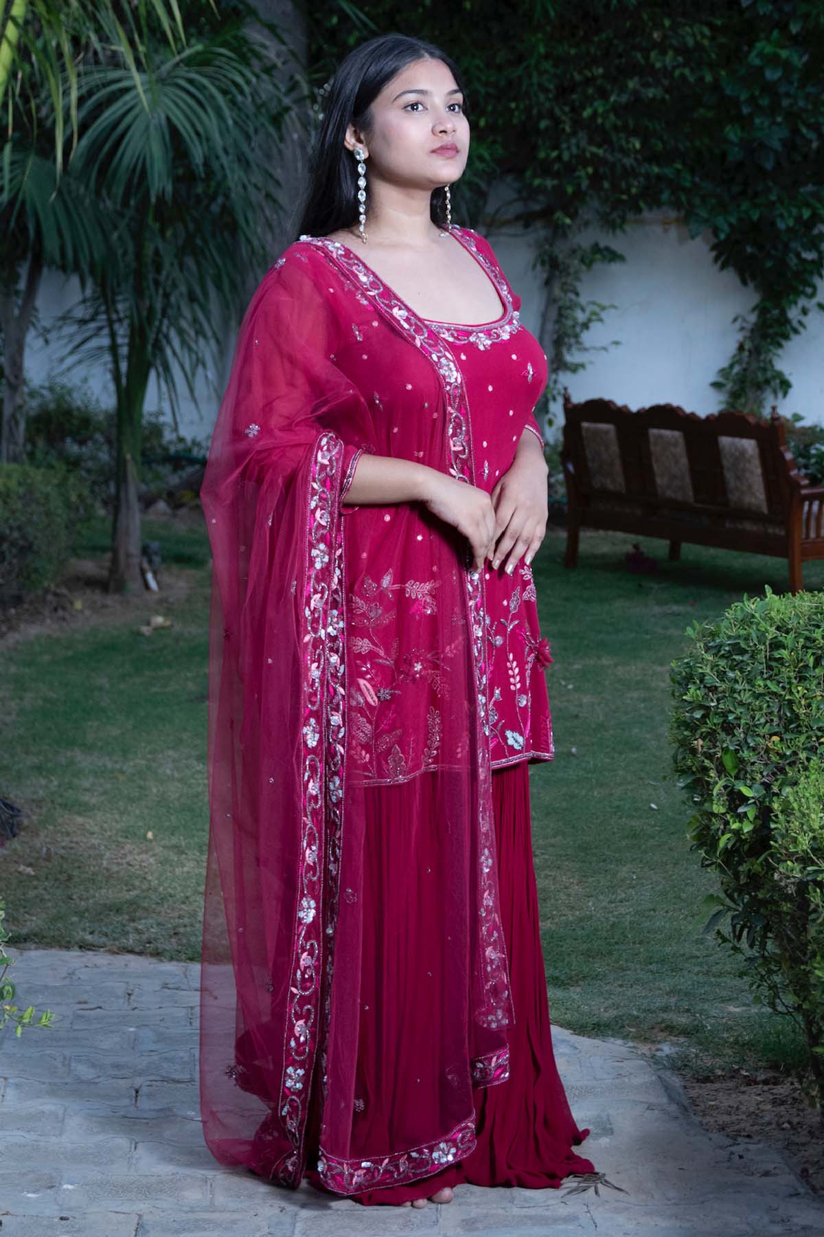 Maroon Georgette Gharara Set