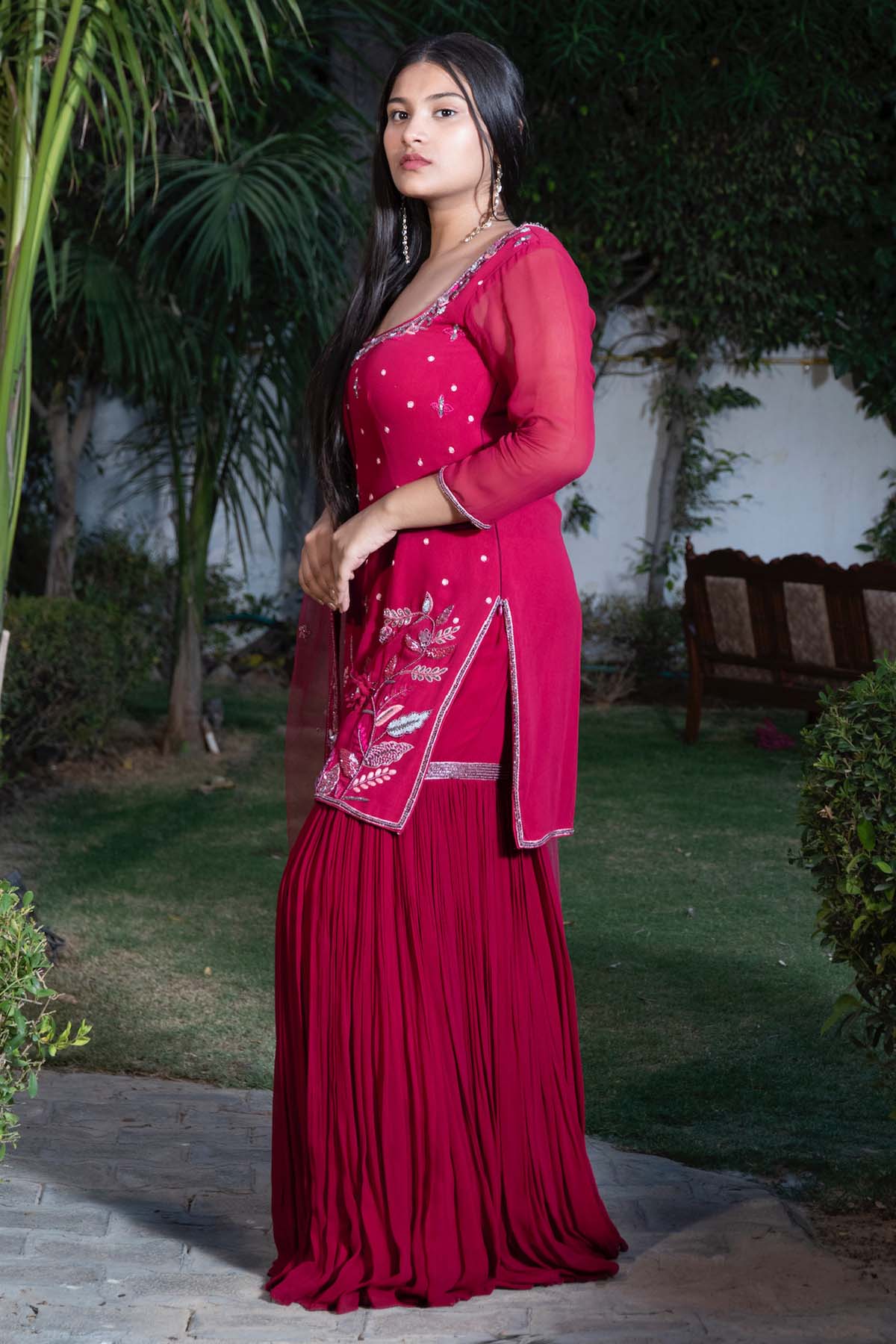 Maroon Georgette Gharara Set