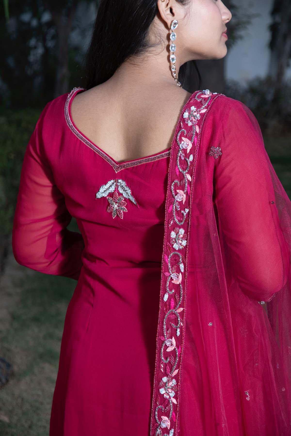 Maroon Georgette Gharara Set