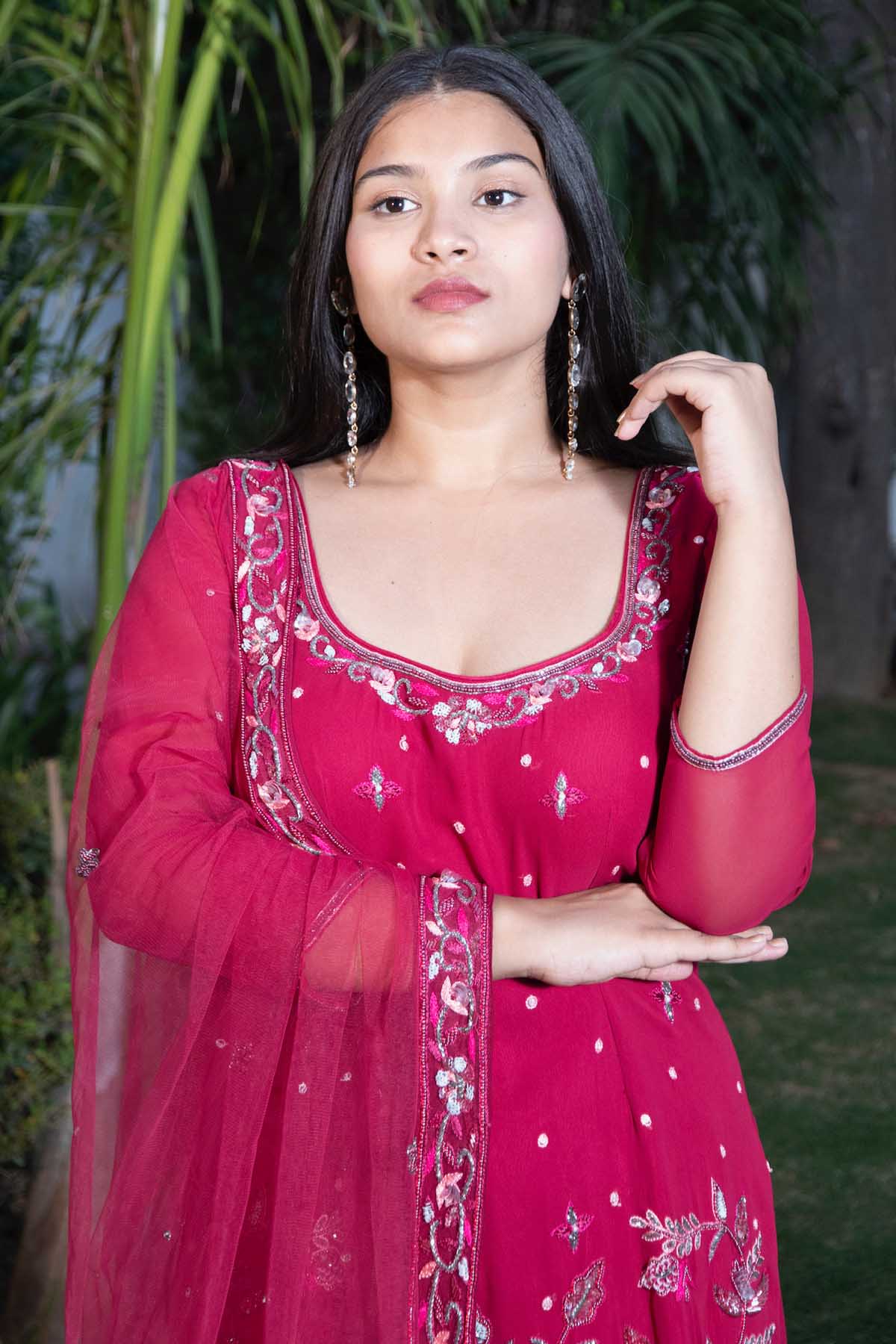 Maroon Georgette Gharara Set