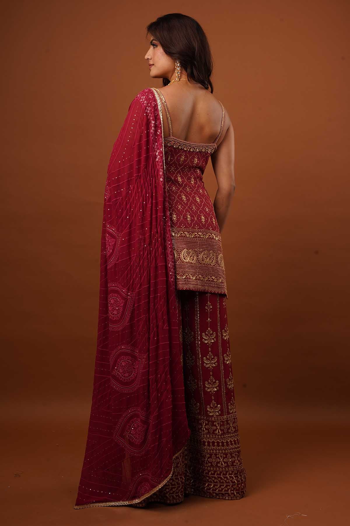 Maroon Georgette Sharara Set