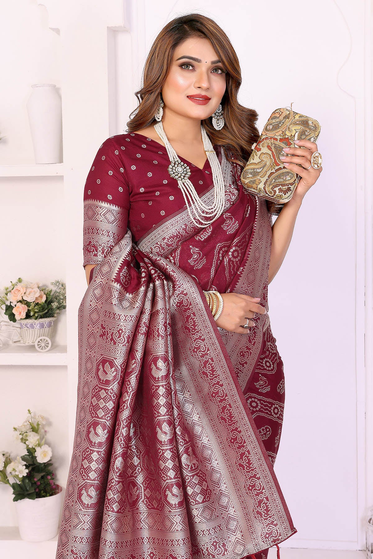 Maroon Georgette Weaving Saree