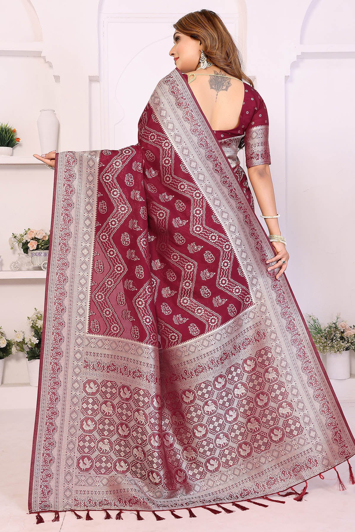 Maroon Georgette Weaving Saree