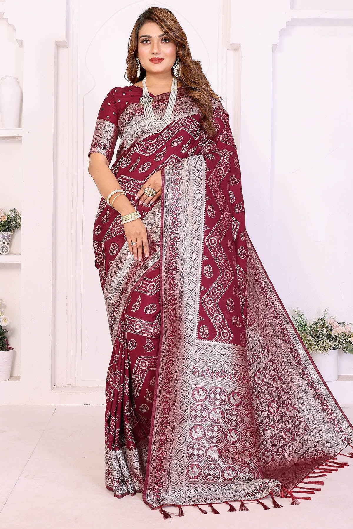 Buy Maroon Georgette Weaving Saree for women by Aastha Fashion online available at scrollnshops