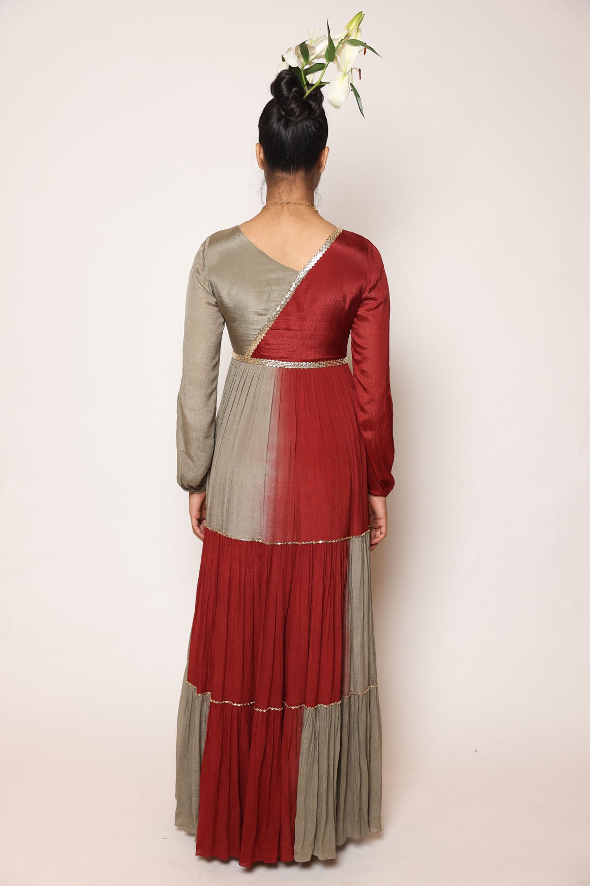 Maroon & Grey Tiered Dress