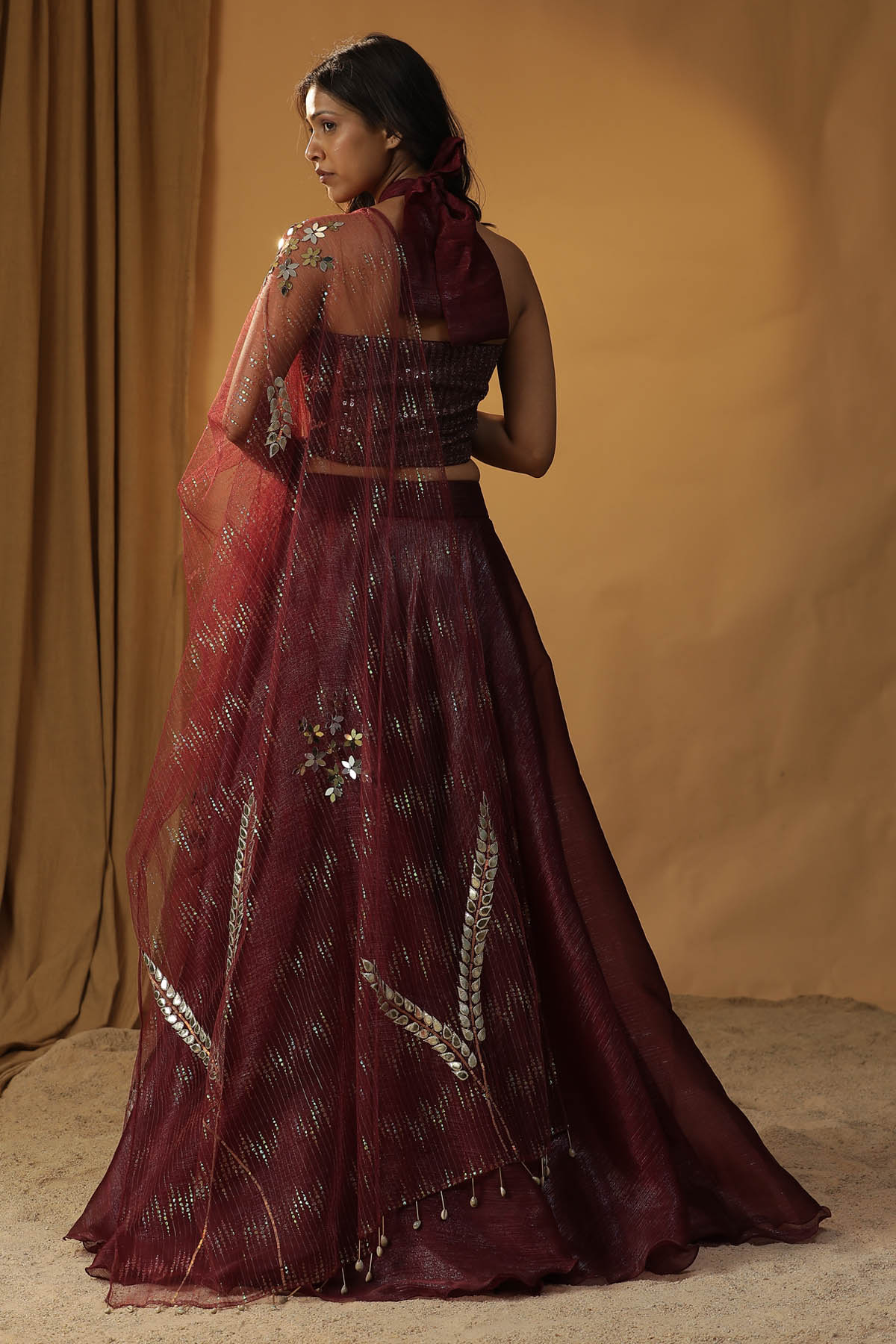 Maroon Halter Neck Lehenga Set