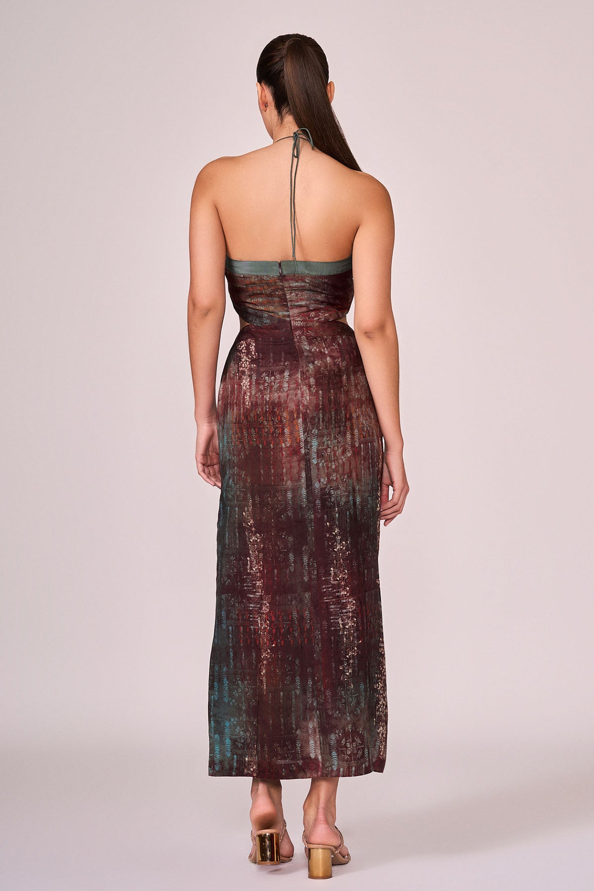 Maroon Halter Neck Print Dress