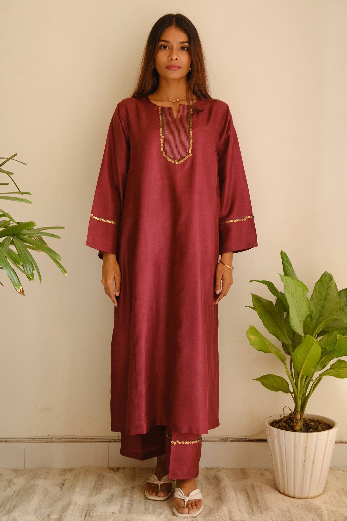 Buy Maroon Handcrafted Kurta Set for women by Juanita by Shubhda online available at scrollnshops