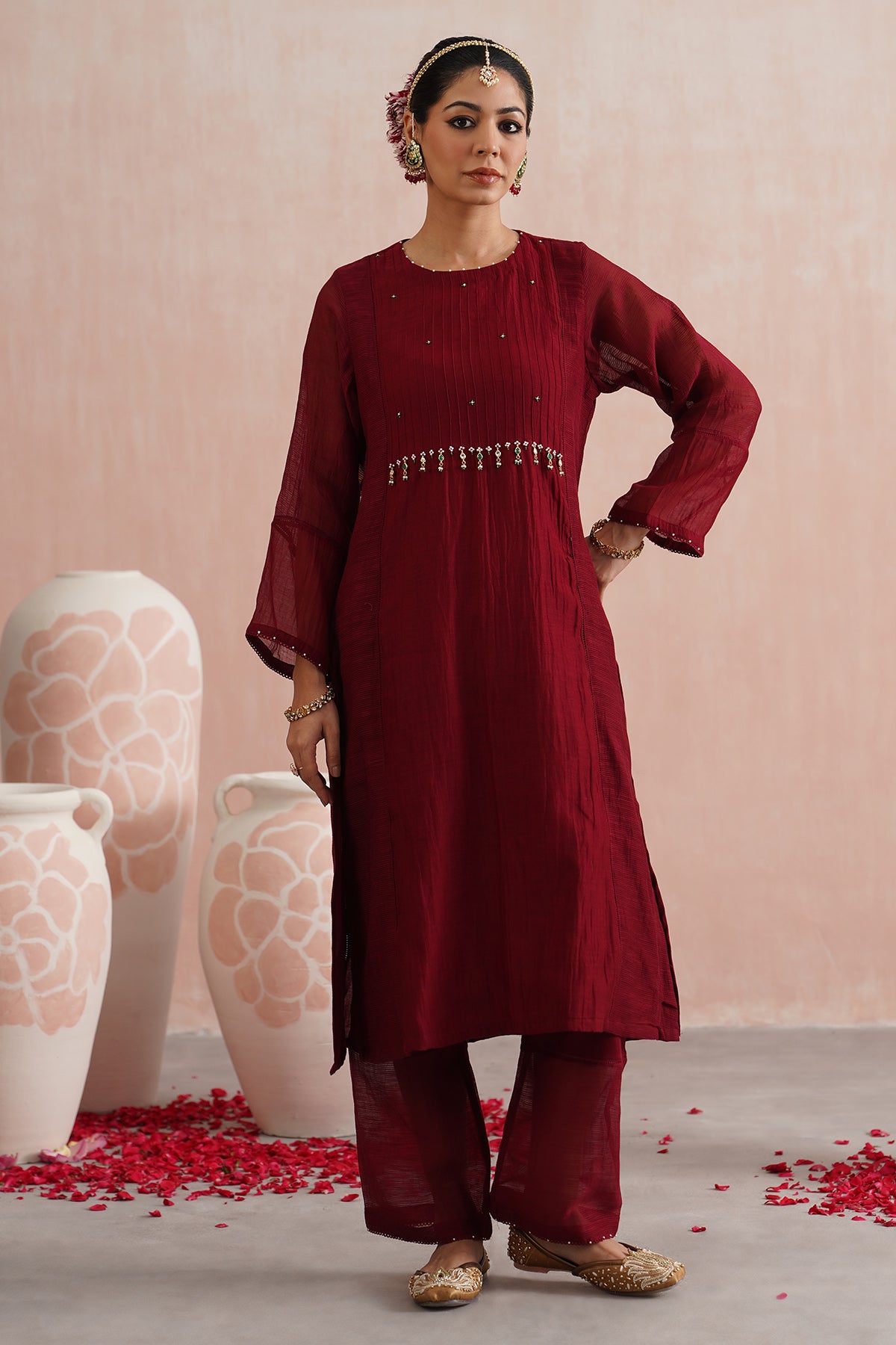 Maroon Jewels Work Kurta Set